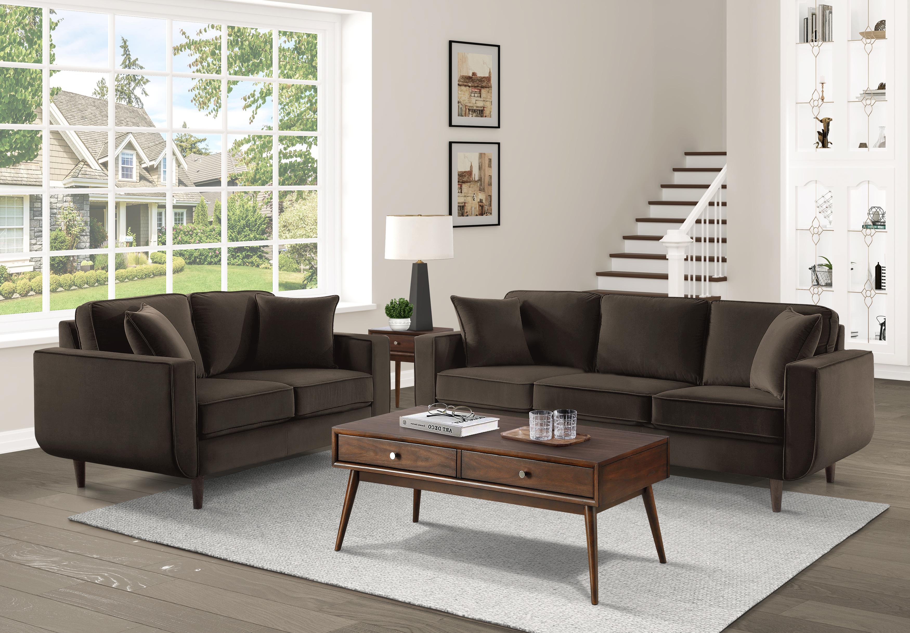 Modern Living Room Set 9329CH-2PC Rand 9329CH-2PC in Chocolate Velvet