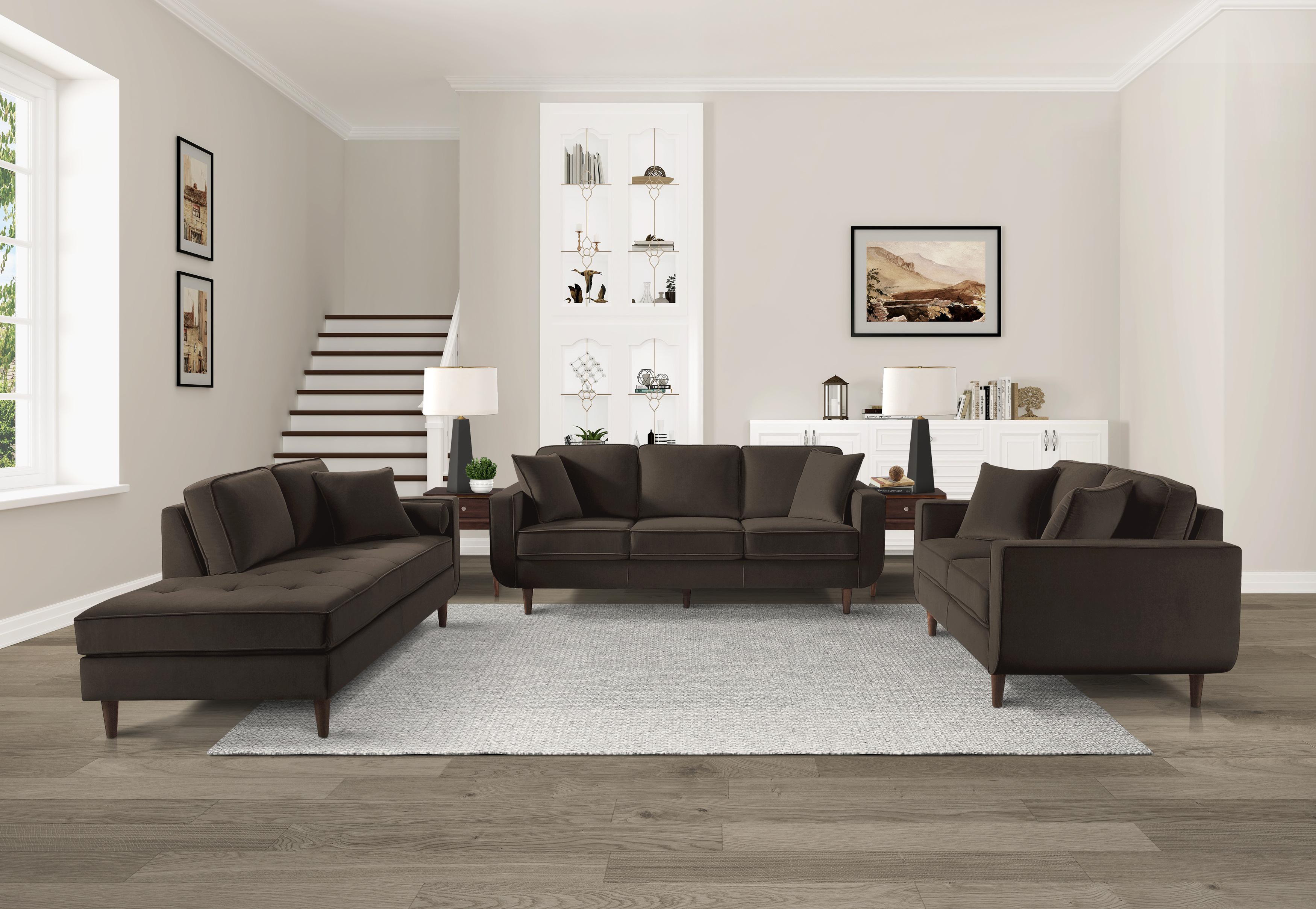 Modern Living Room Set 9329CH-3PC Rand 9329CH-3PC in Chocolate Velvet