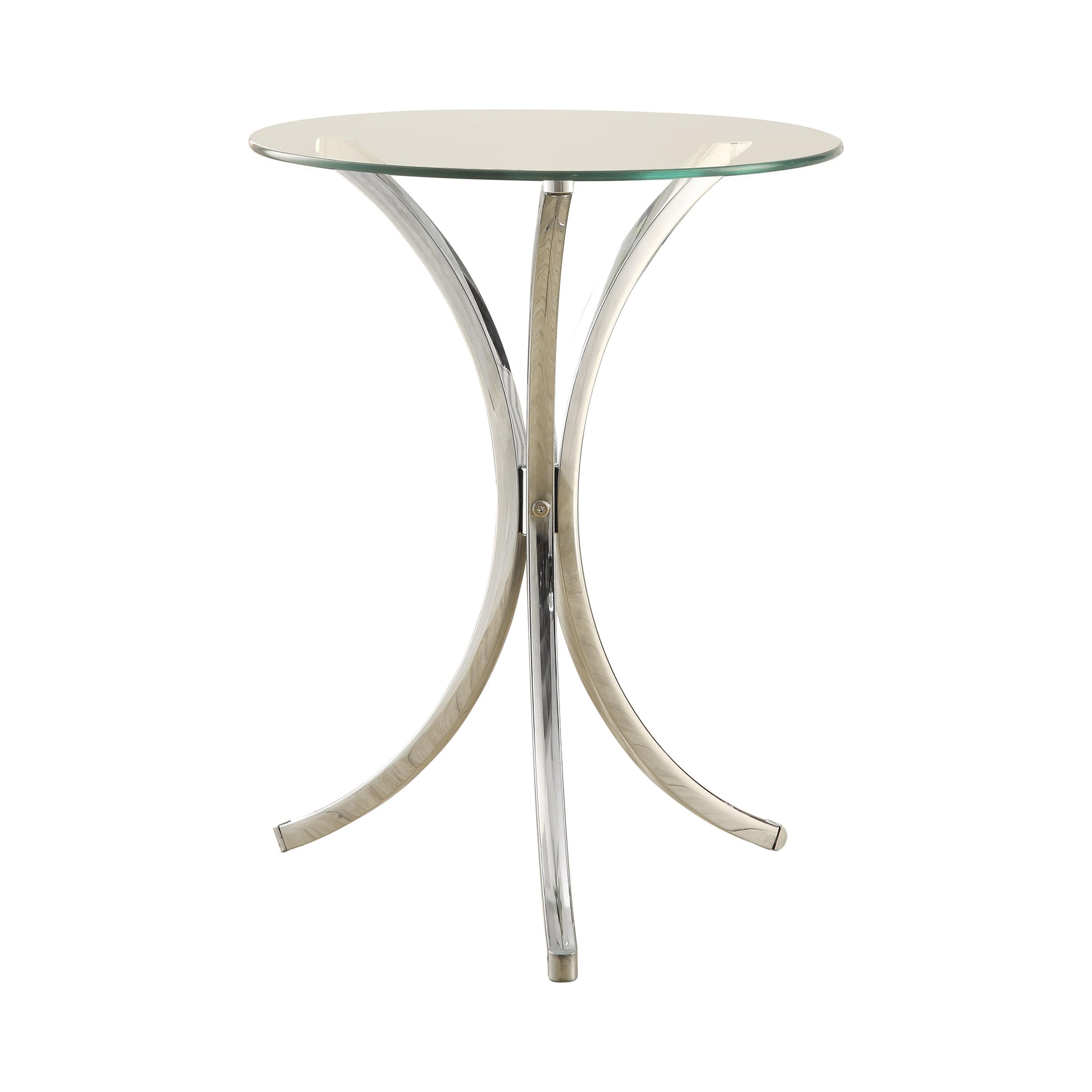 

    
Modern Chrome & Clear Tempered Glass End Table Coaster 902869
