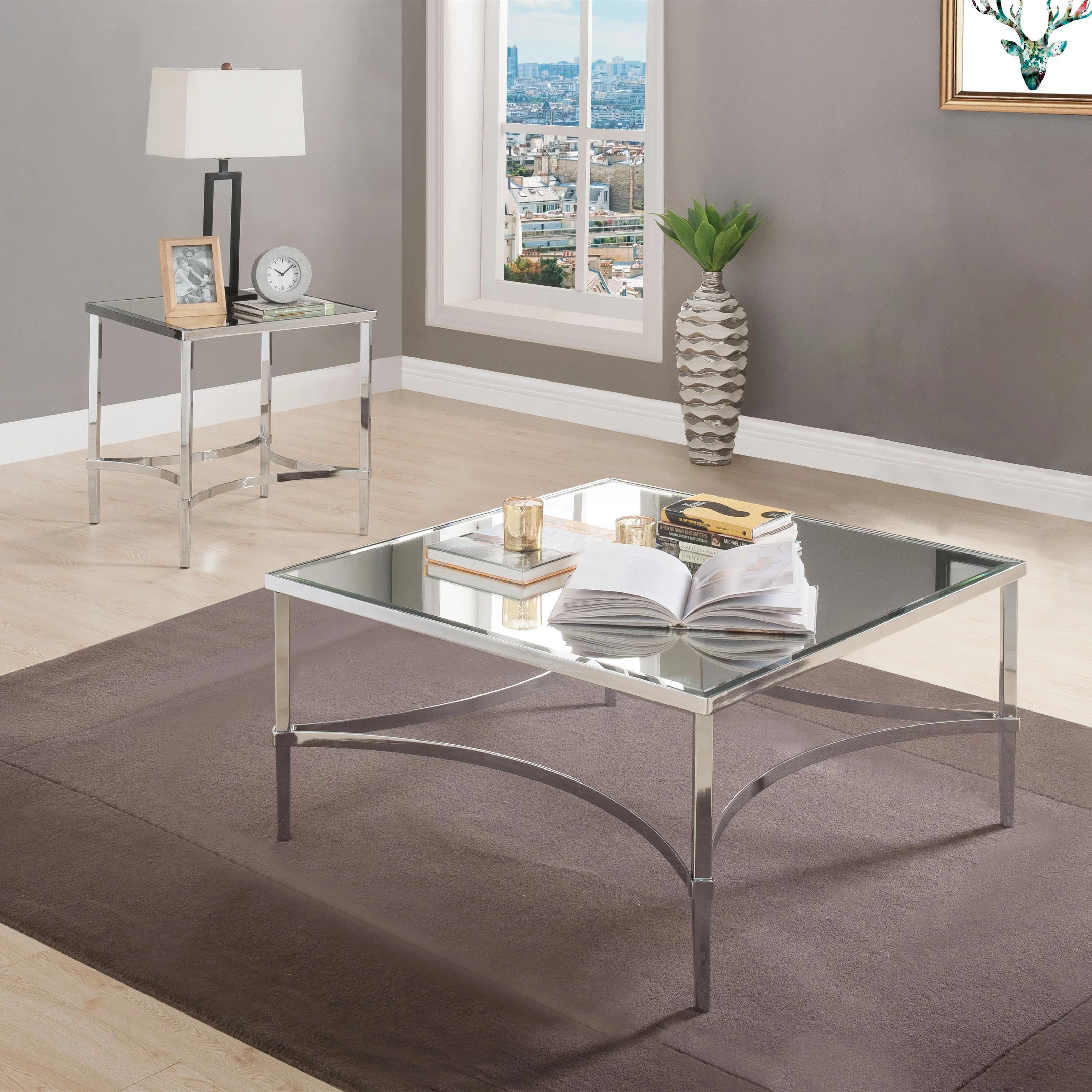 

    
80190-3pcs Modern Chrome & Mirror Coffee Table + 2 End Tables by Acme Petunia 80190-3pcs
