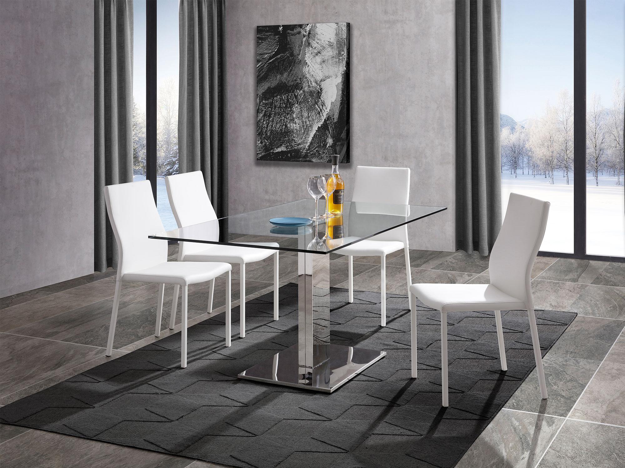 

    
Modern Chrome Stainless Steel & Tempered Glass Dining Table WhiteLine DT1418 Genoa
