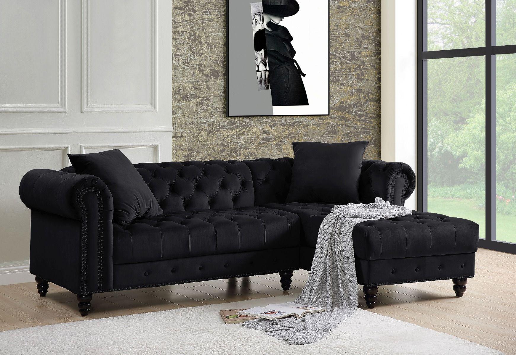 Modern, Classic, Vintage Sectional Sofa Adnelis 57320-2pcs in Black Velvet