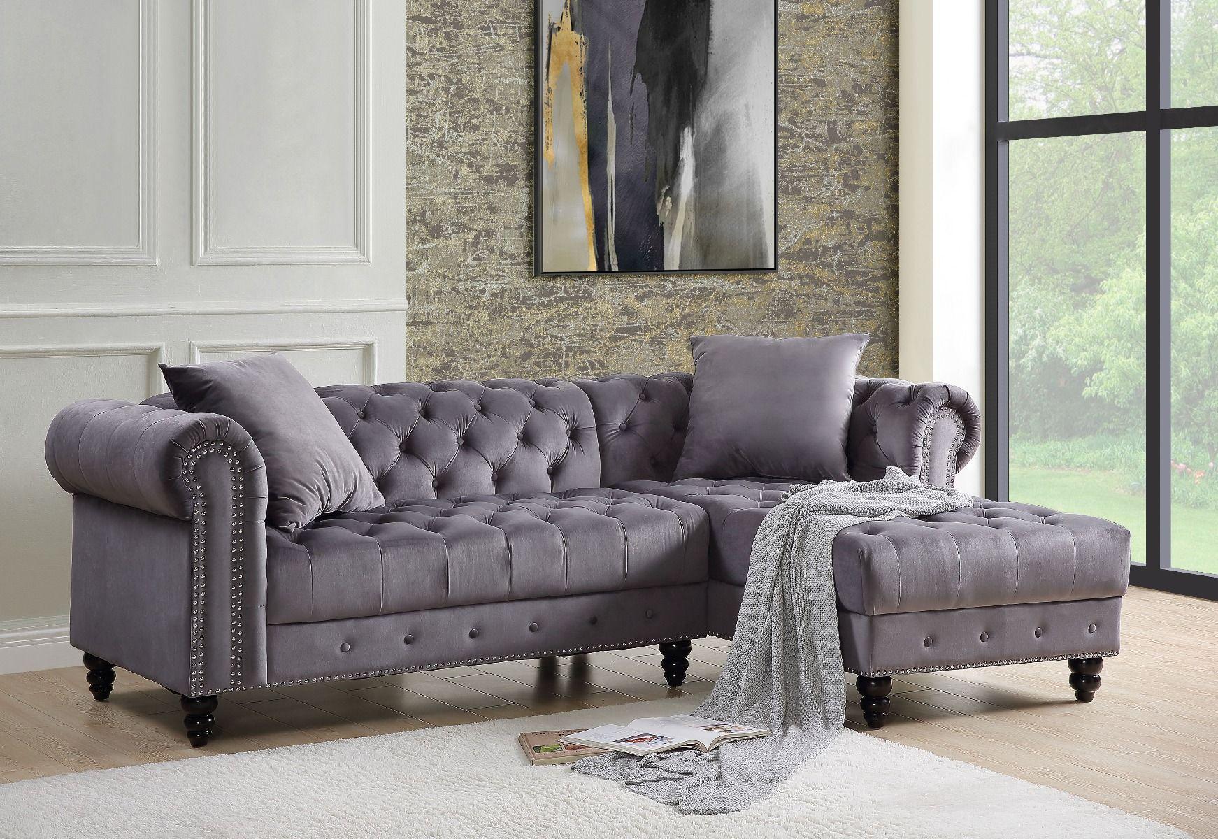 Modern, Classic, Vintage Sectional Sofa Adnelis 57325-2pcs in Gray Velvet