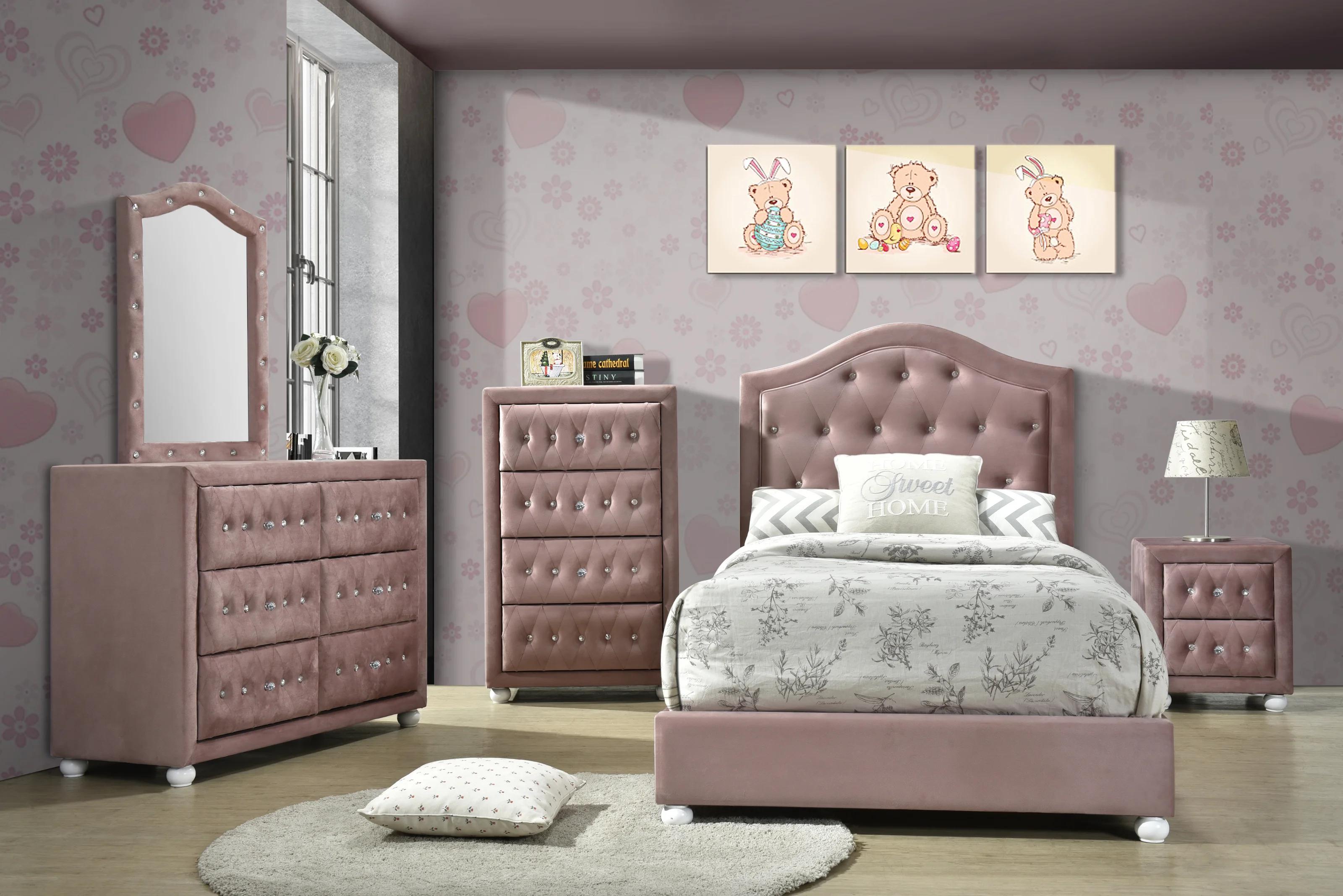 

    
Modern & Classic Pink Fabric Twin Bedroom Set by Acme Reggie 30820T-5pcs
