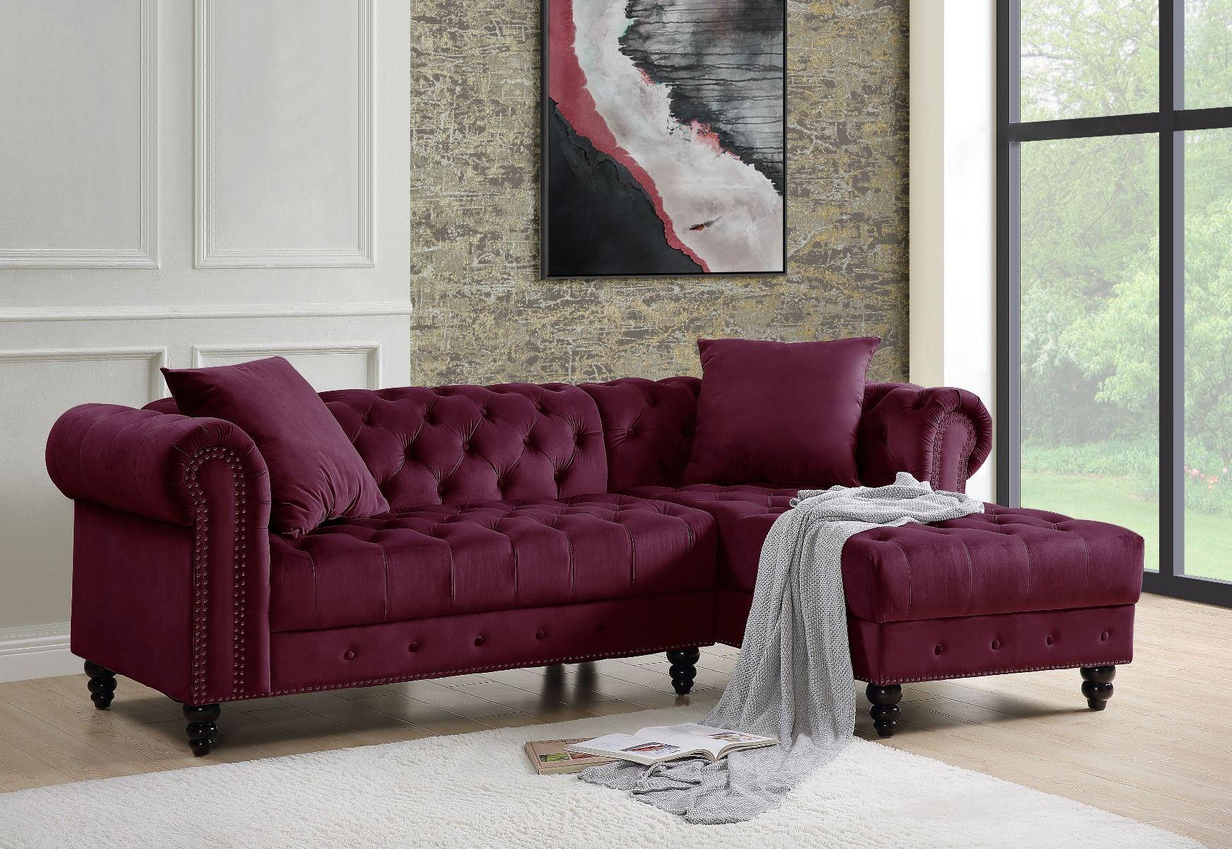 Modern, Classic, Vintage Sectional Sofa Adnelis 57315-2pcs in Red Velvet
