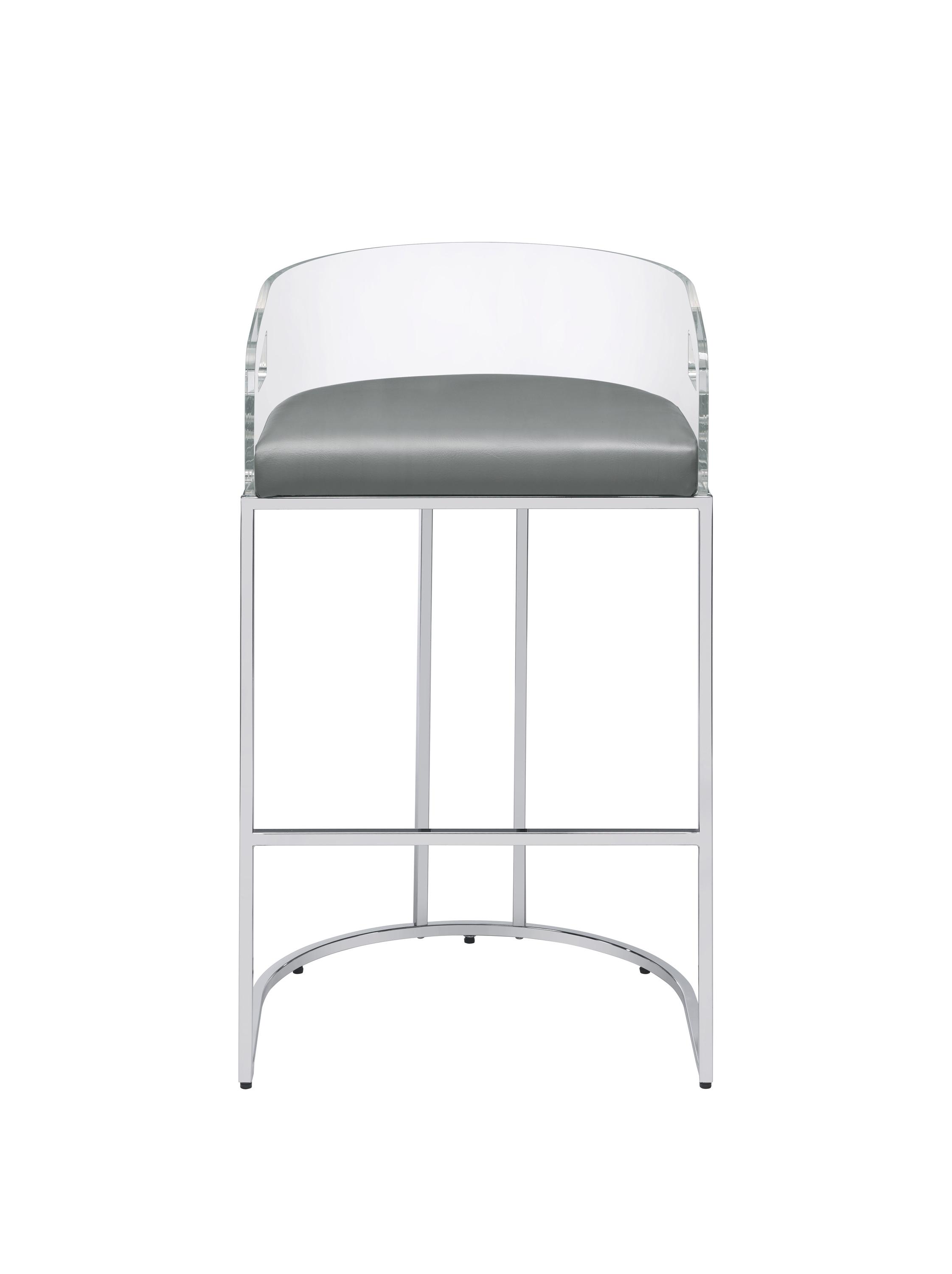 Modern Bar Stool Set 183406 183406 in Clear, Gray Leatherette