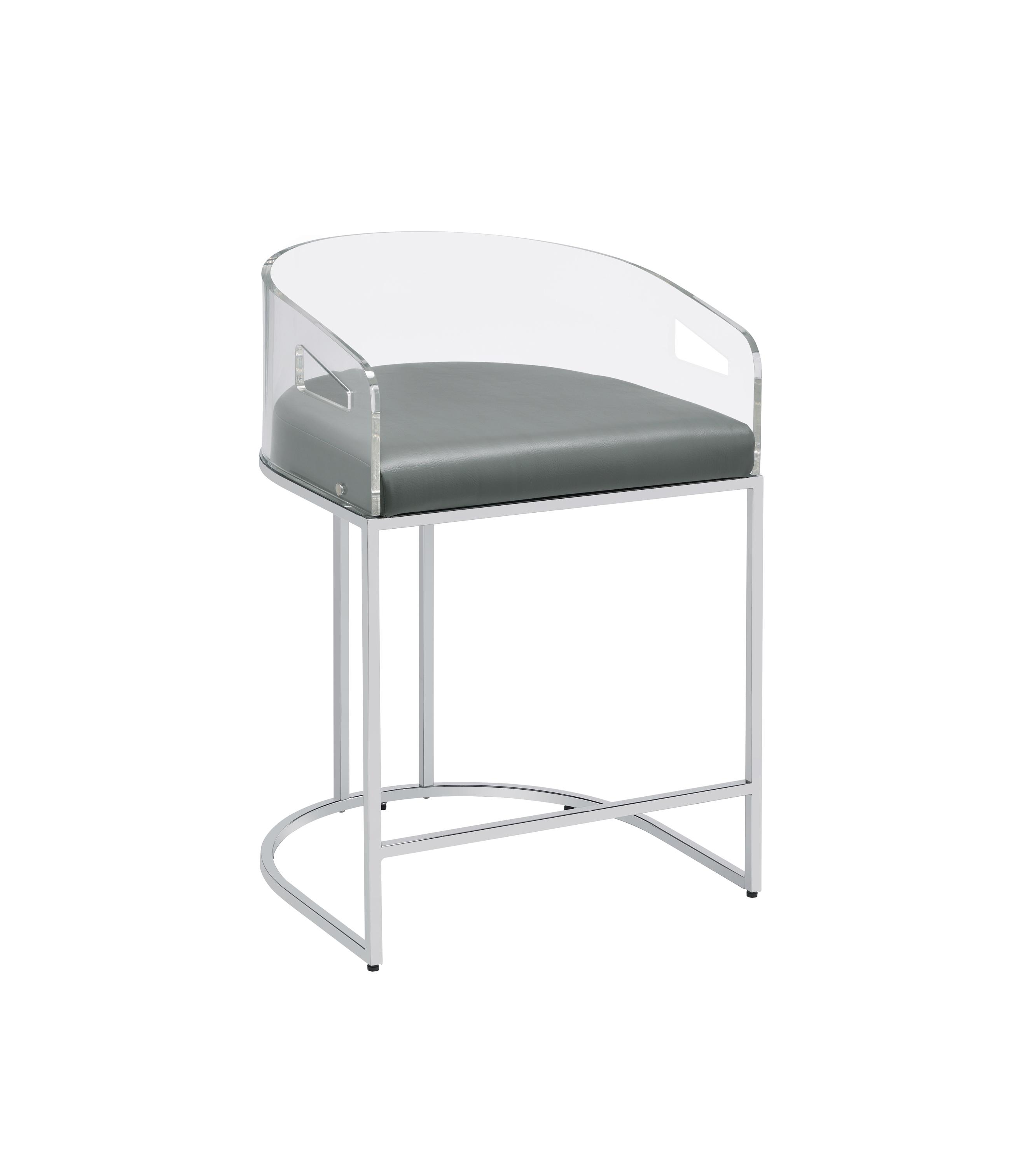 

    
Modern Clear Acrylic & Gray Leatherette Counter Height Stool Set 2pcs Coaster 183405
