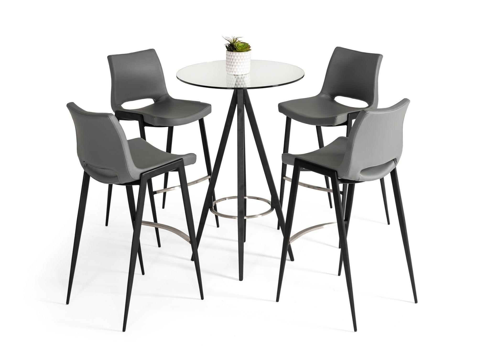 

    
Modern Clear Glass & Brushed Black Dining Bar Table + 4 Stools by VIG Modrest Dallas
