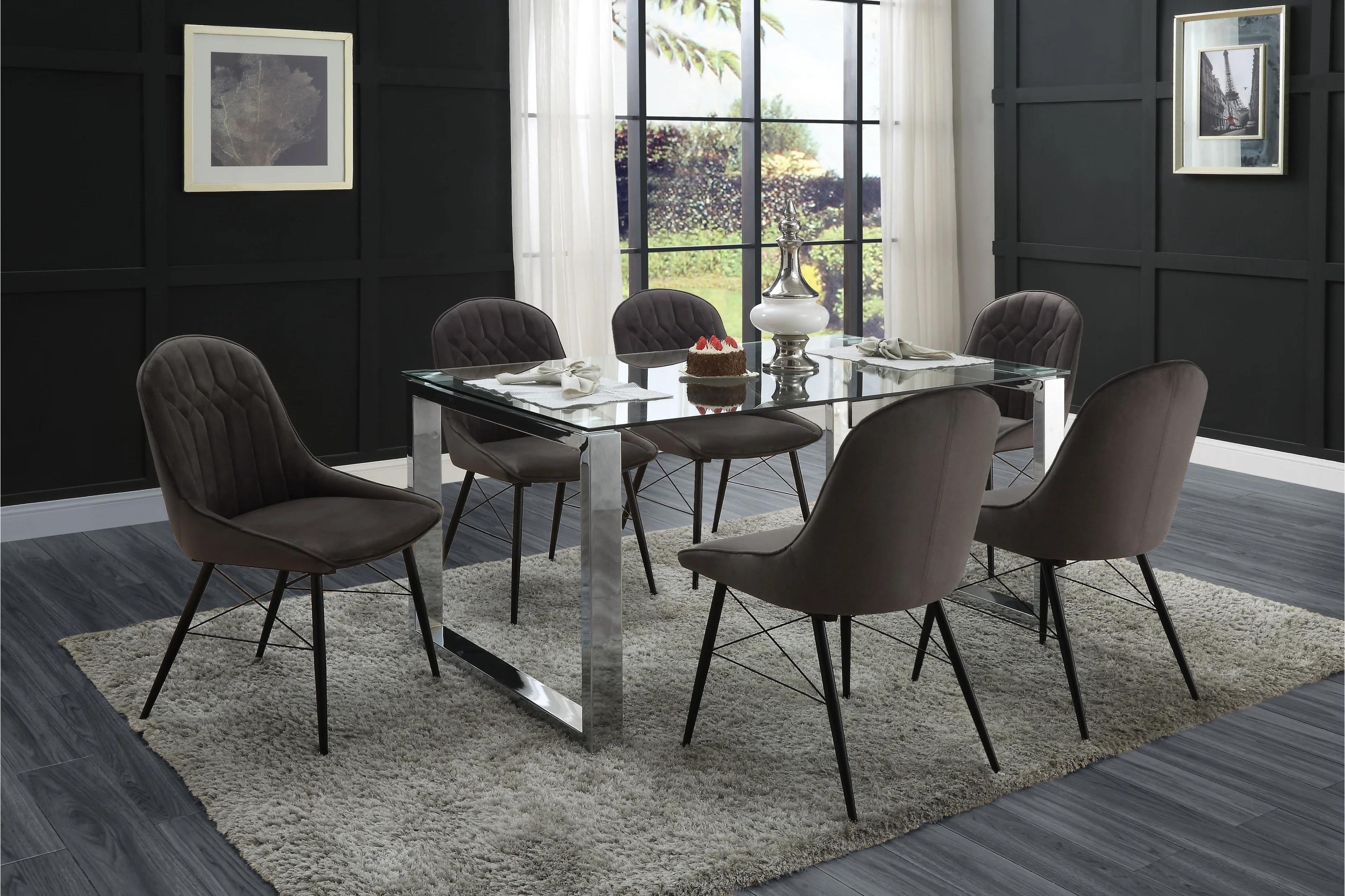 

    
Modern Clear Glass & Chrome Dining Table + 4x Chairs by Acme Abraham 74015-5pcs
