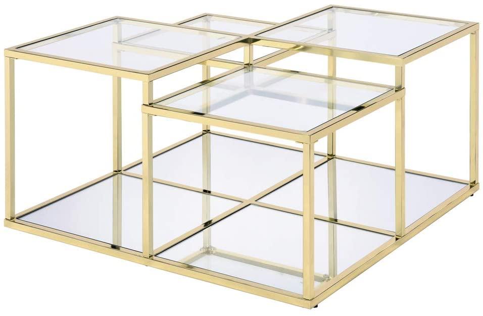 

    
Modern Clear Glass & Gold Coffee Table + 2 End Tables by Acme Uchenna 83470-3pcs
