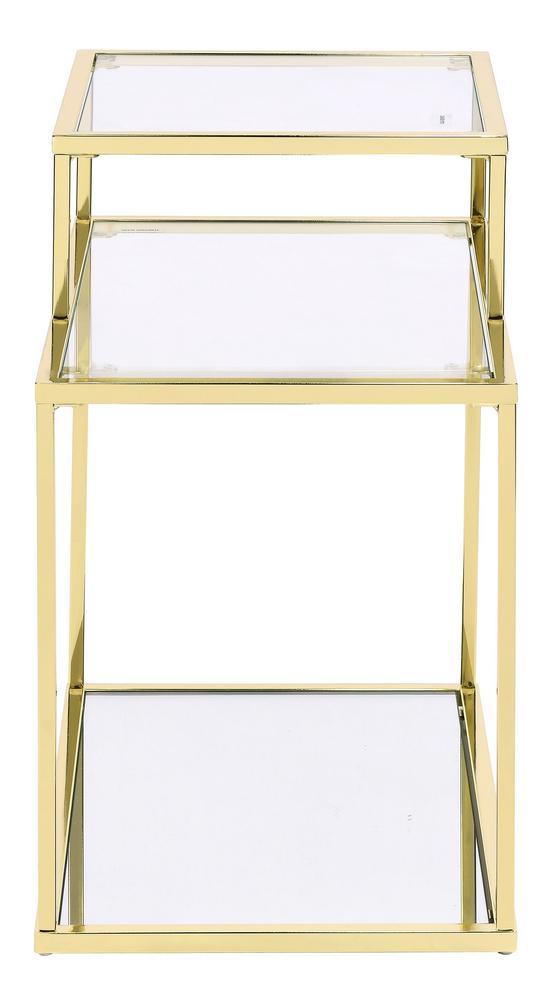 

    
83470-3pcs Modern Clear Glass & Gold Coffee Table + 2 End Tables by Acme Uchenna 83470-3pcs
