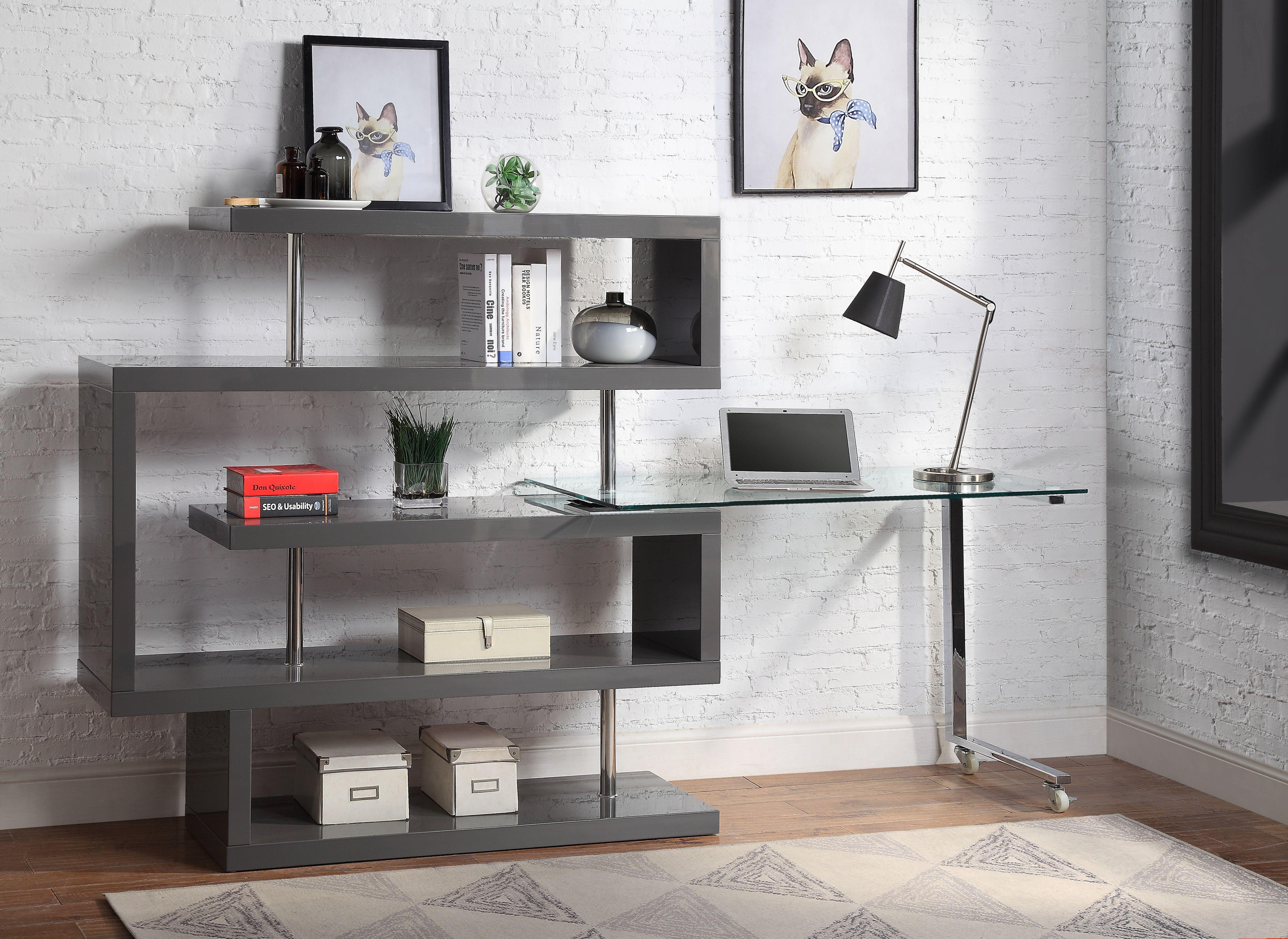 

    
Modern Clear Glass, Gray & Chrome Writing Desk by Acme 93181 Raceloma
