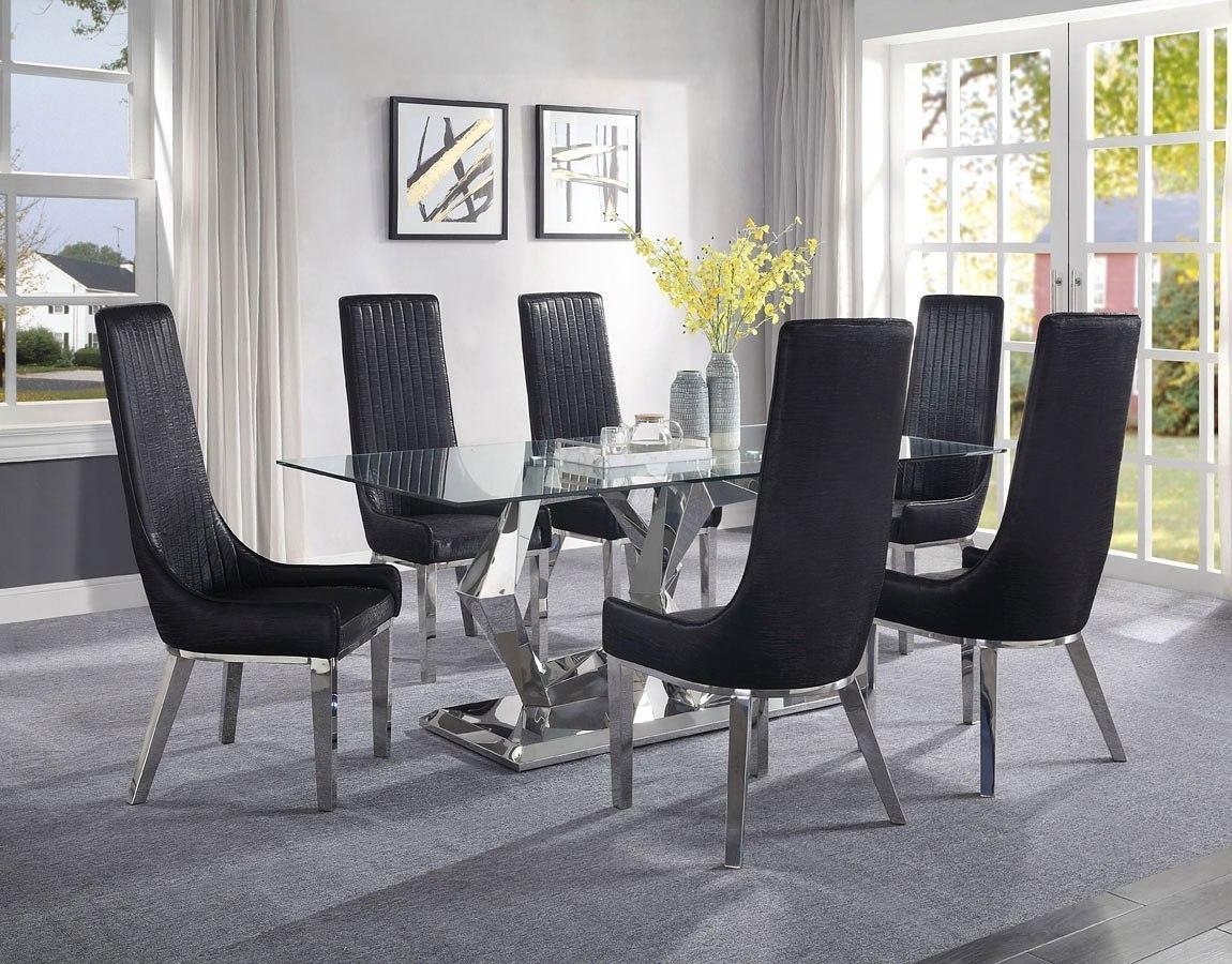 

    
Modern Black Dining Set Glass & Stainless Steel Set 7 Gianna by Acme

