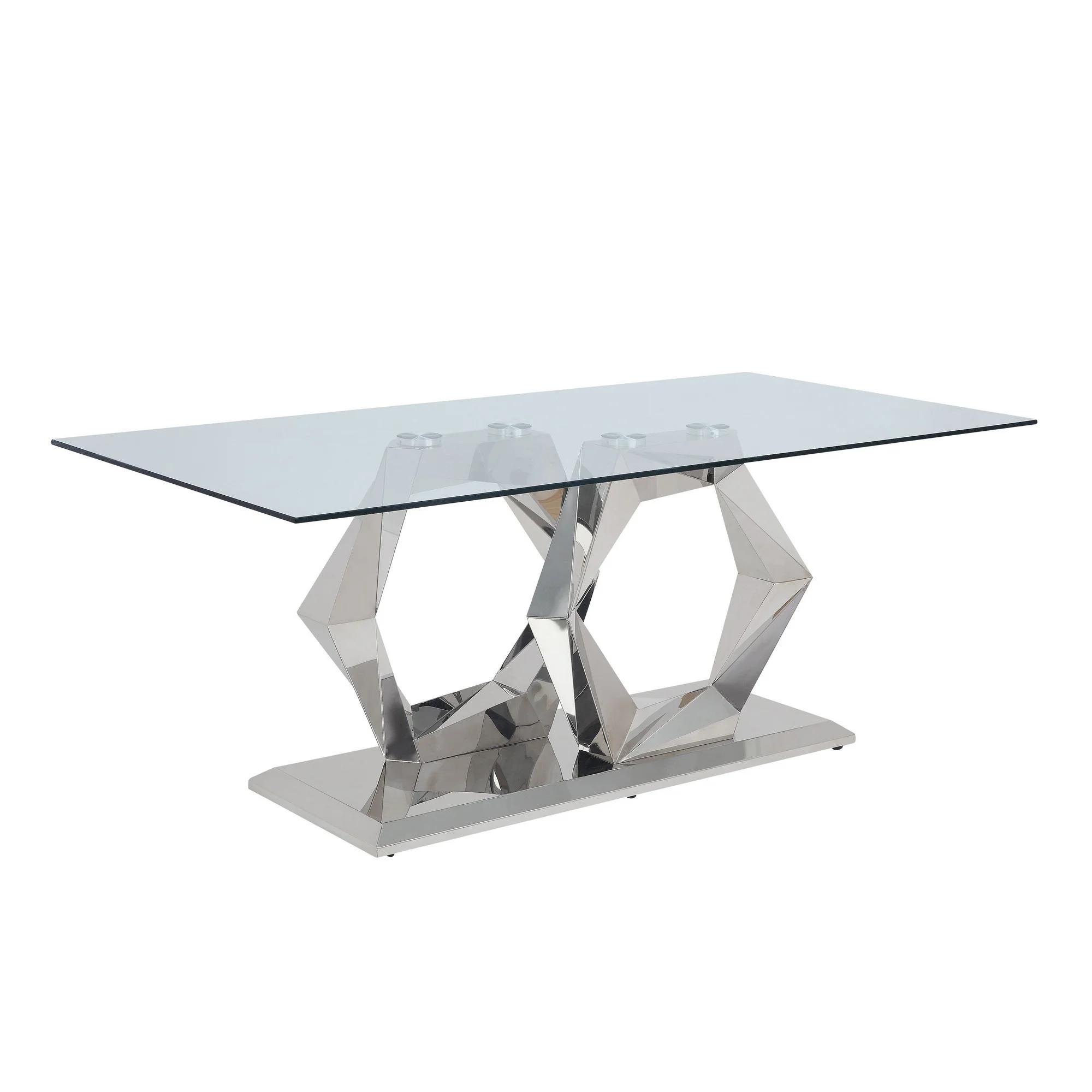 

    
Modern Clear Glass & Steel Dining Table by Acme Gianna 72470
