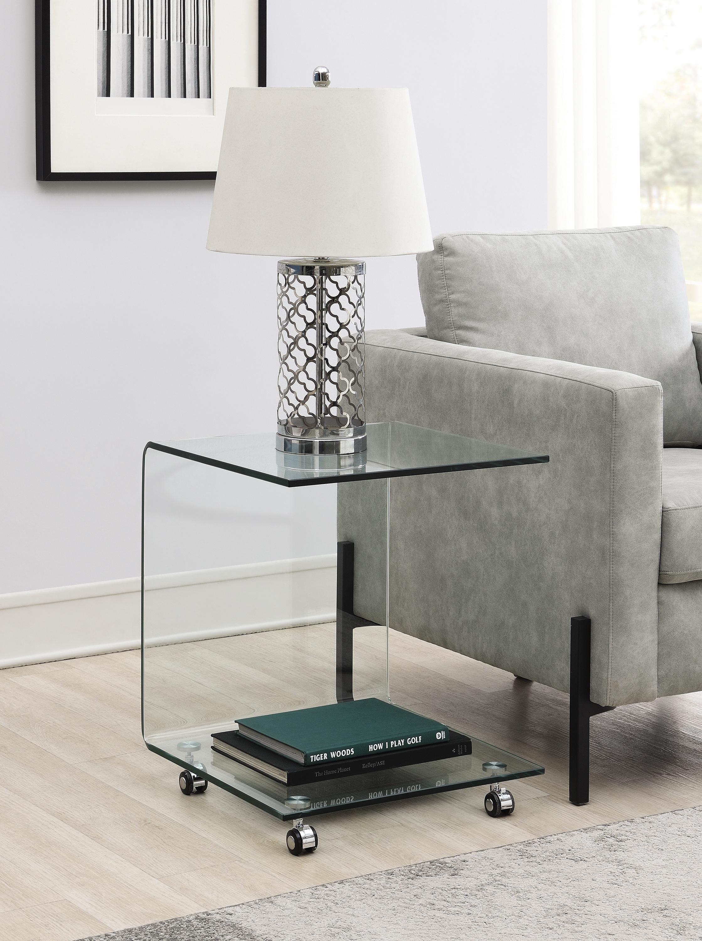 

    
Modern Clear Tempered Glass Accent Table Coaster 935866
