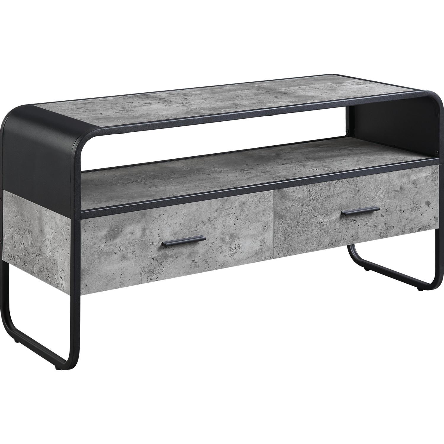 

    
Modern Concrete Gray & Black 2 Drawers TV Stand by Acme Raziela LV01143

