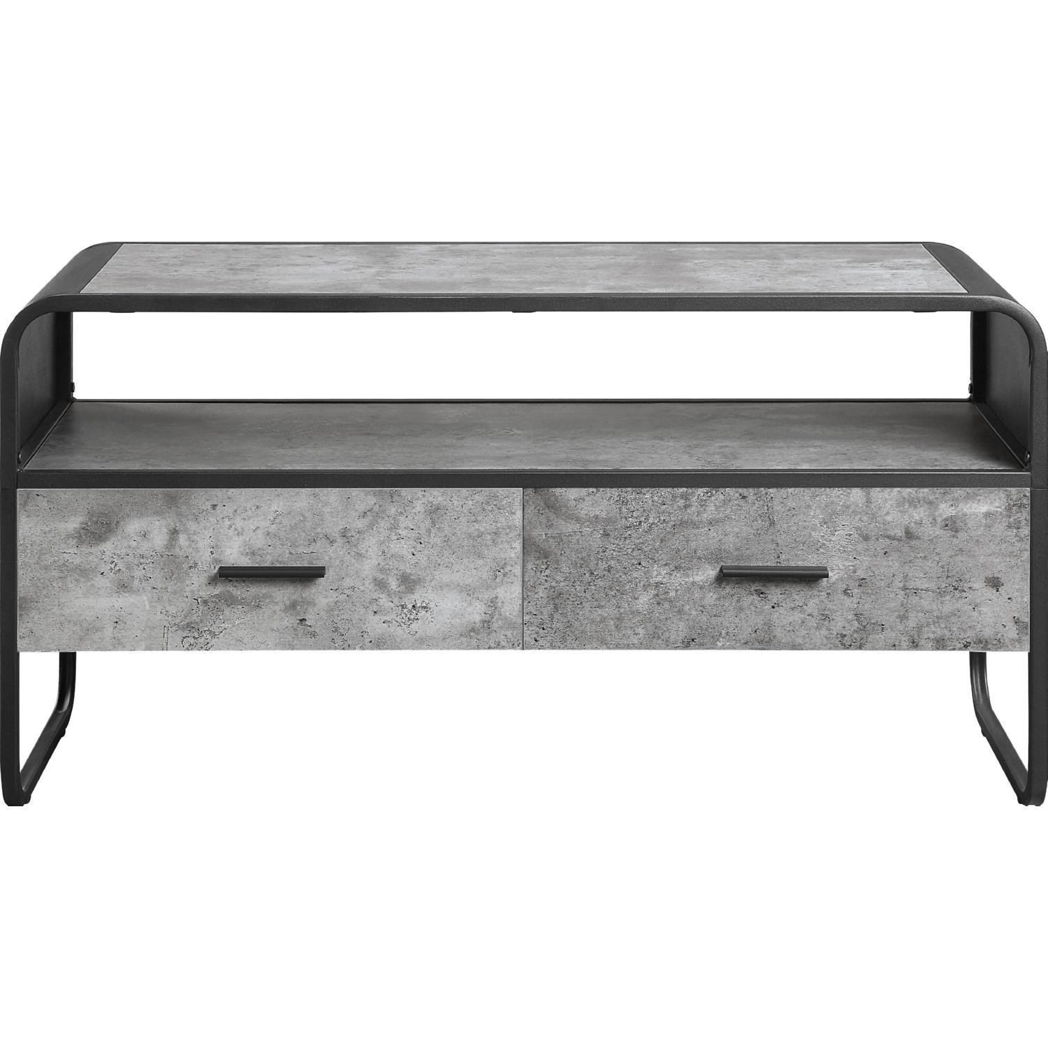 

    
Modern Concrete Gray & Black 2 Drawers TV Stand Set by Acme Raziela LV01143-3pcs
