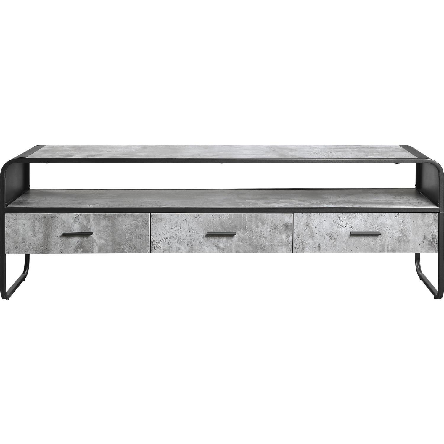 

    
Modern Concrete Gray & Black 3 Drawers TV Stand Set by Acme Raziela LV01142-3pcs

