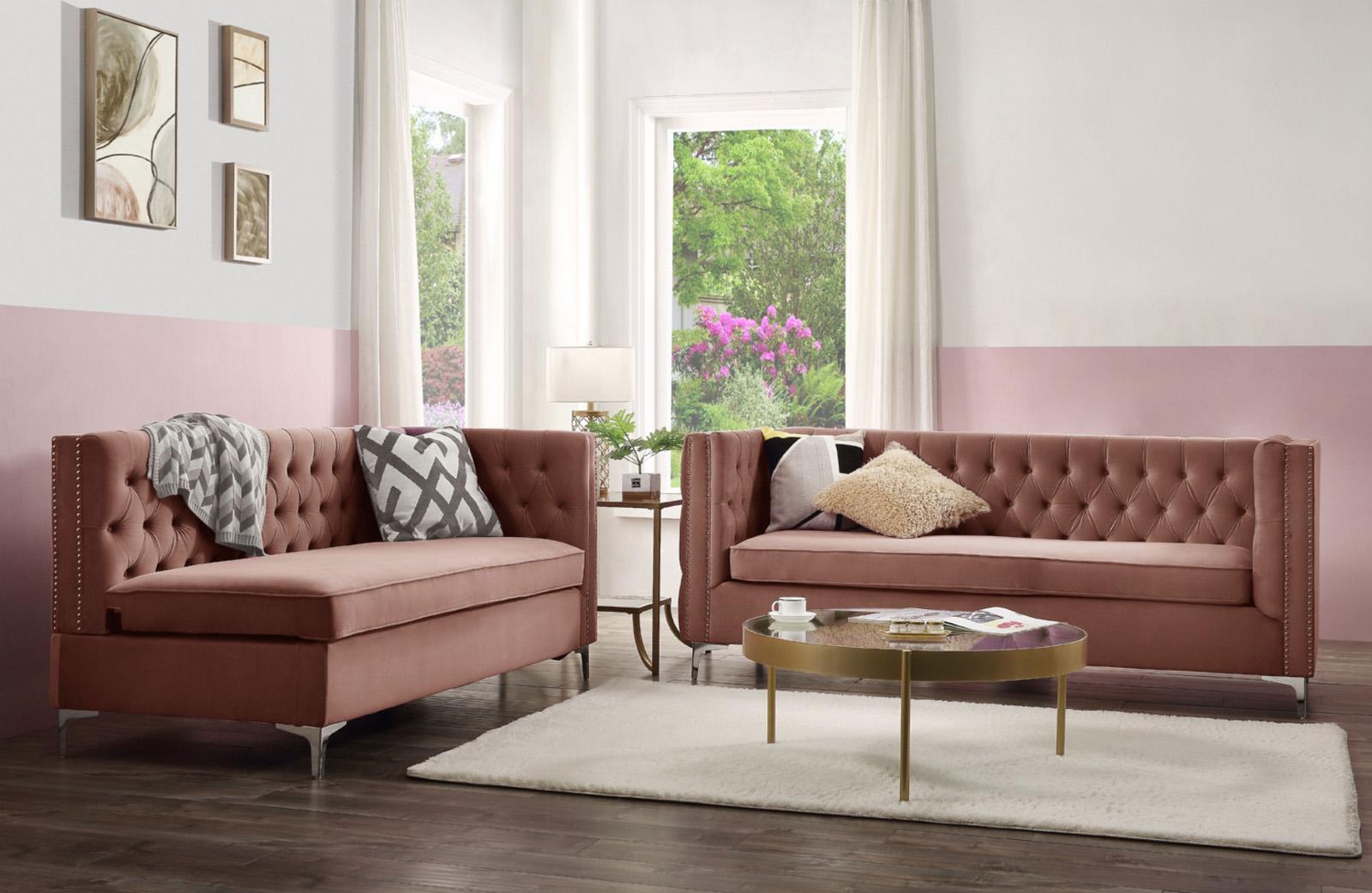 Modern, Transitional, Vintage Sectional Sofa Rhett 55505-3pcs in Pink Velvet