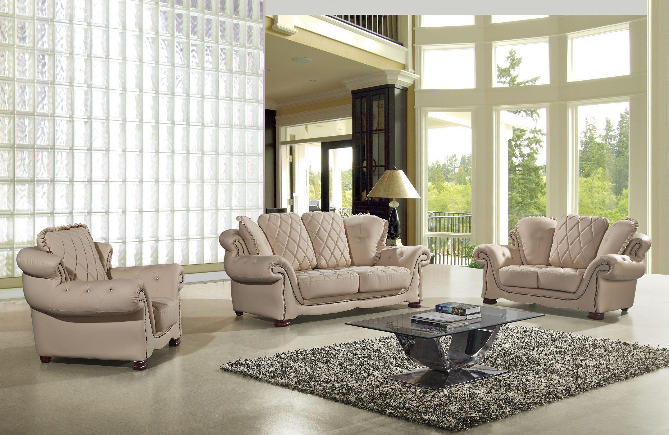 Modern Sofa Set AE-D803-CRM AE-D803-CRM - Set-3 in Cream Bonded Leather