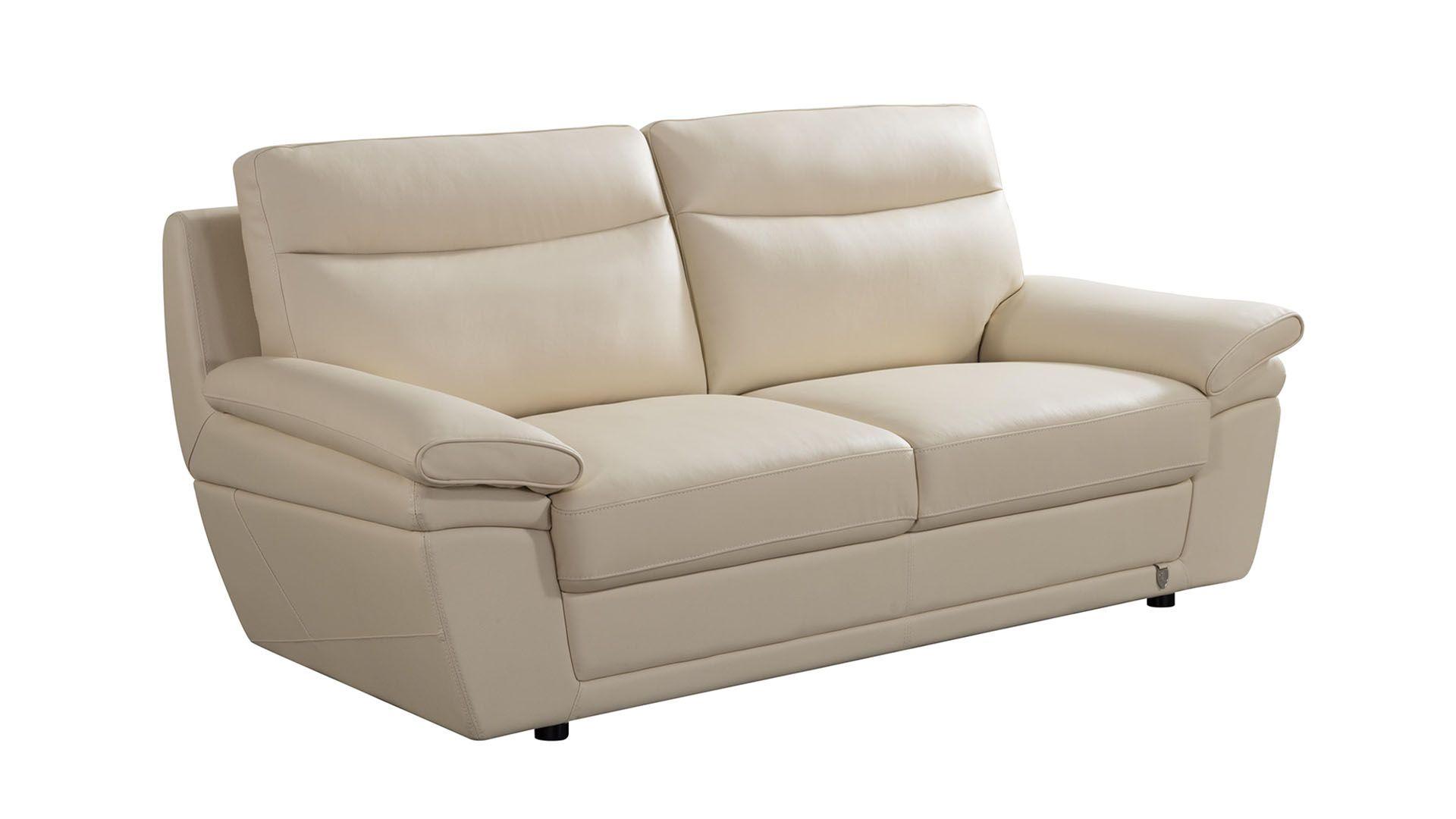 Cream Italian Leather Sofa Set 3pcs