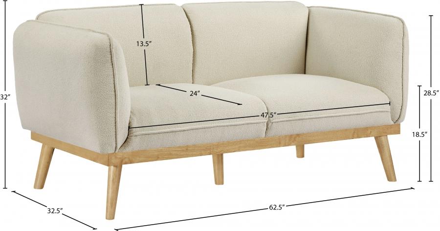 

    
 Photo  Modern Cream Solid Wood Loveseat Meridian Furniture Nolita 159Cream-L
