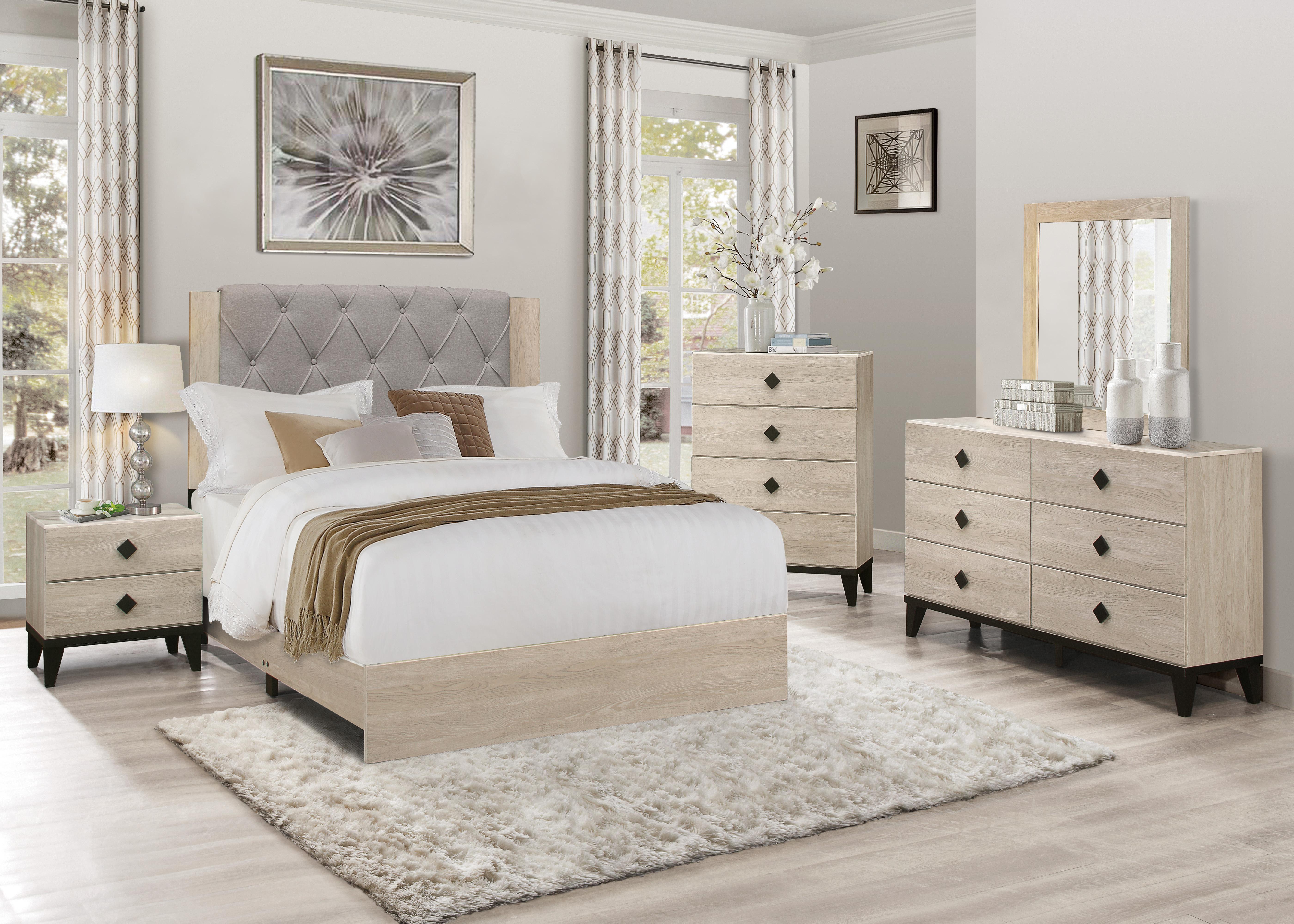 Modern Bedroom Set 1524K-1CK-5PC Whiting 1524K-1CK-5PC in Cream Polyester