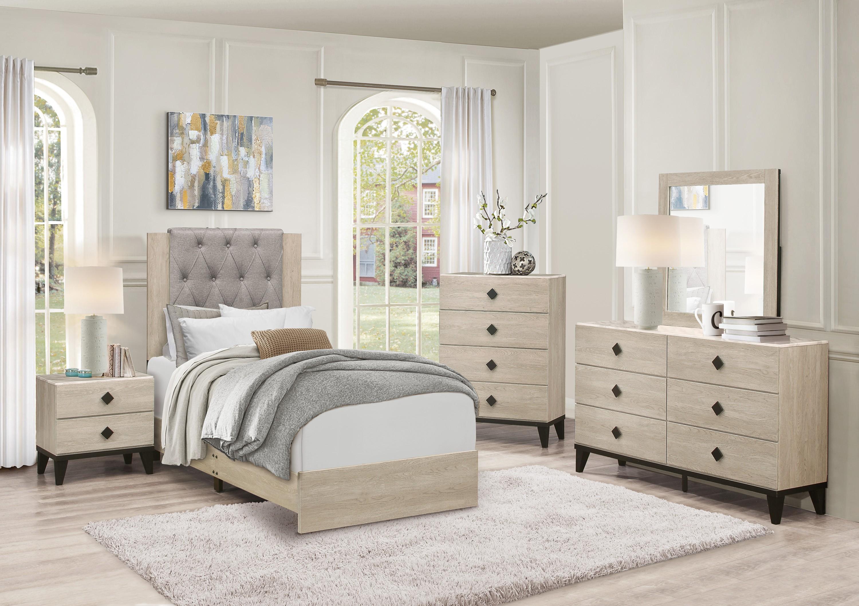 Modern Bedroom Set 1524T-1-5PC Whiting 1524T-1-5PC in Cream Polyester