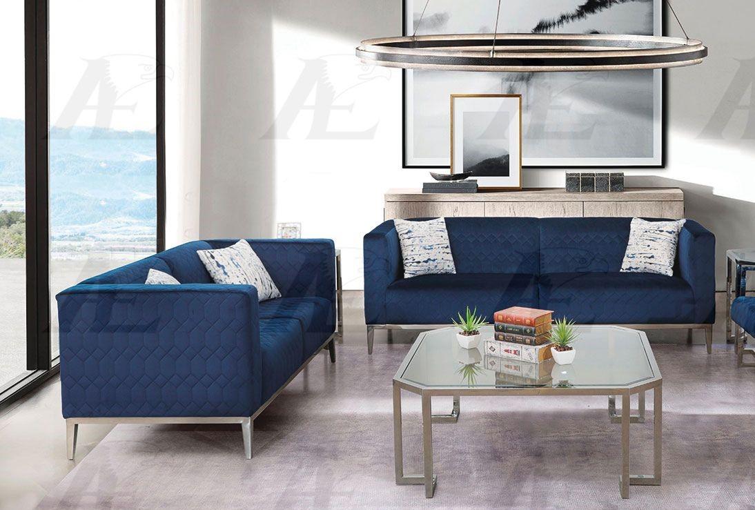 Contemporary Sofa Set AE3802 AE3802-SET in Dark Blue Fabric