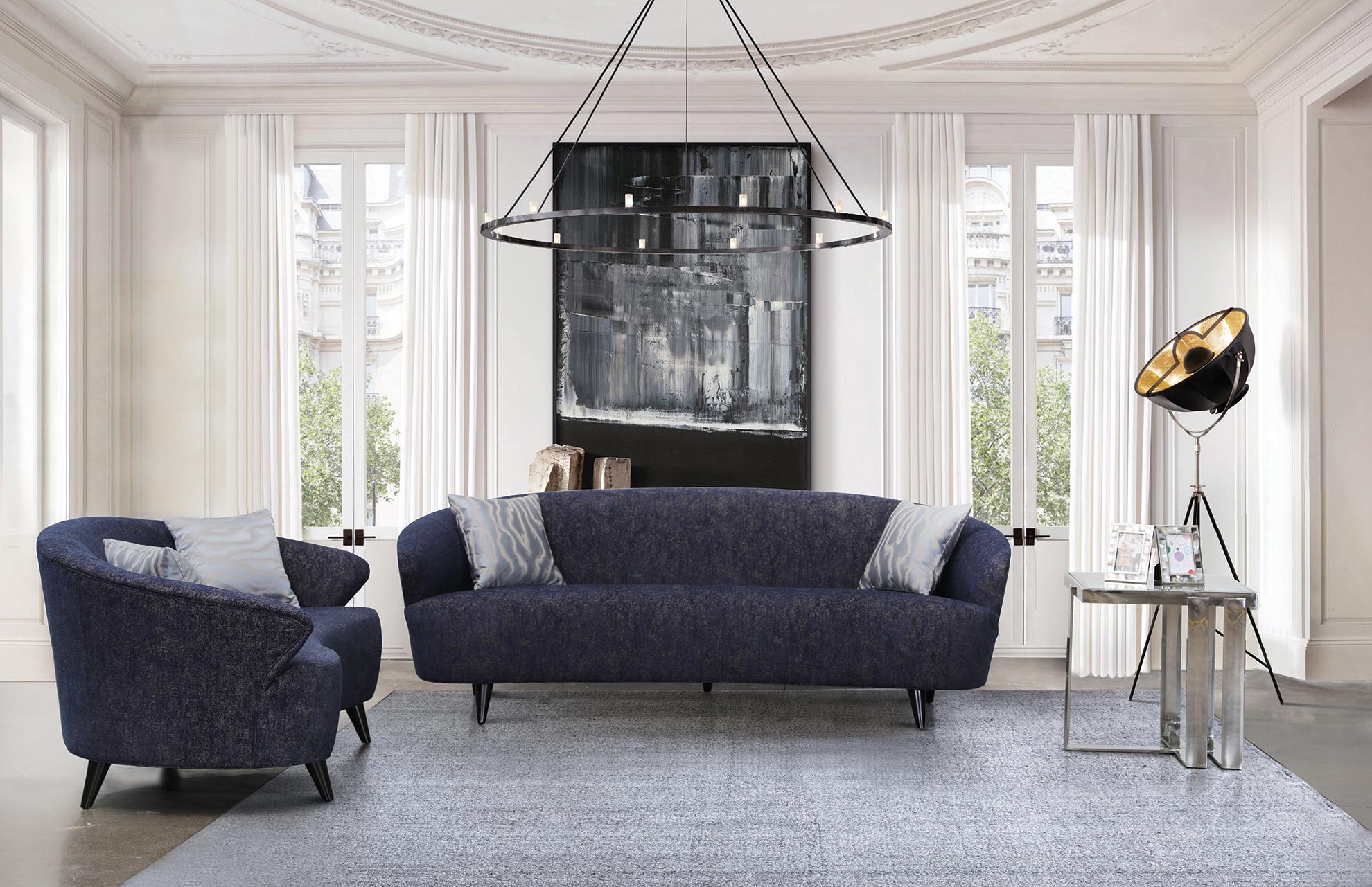 

    
Dark Blue Linen Sofa & Loveseat Set 2 Pcs Contemporary American Eagle AE3806
