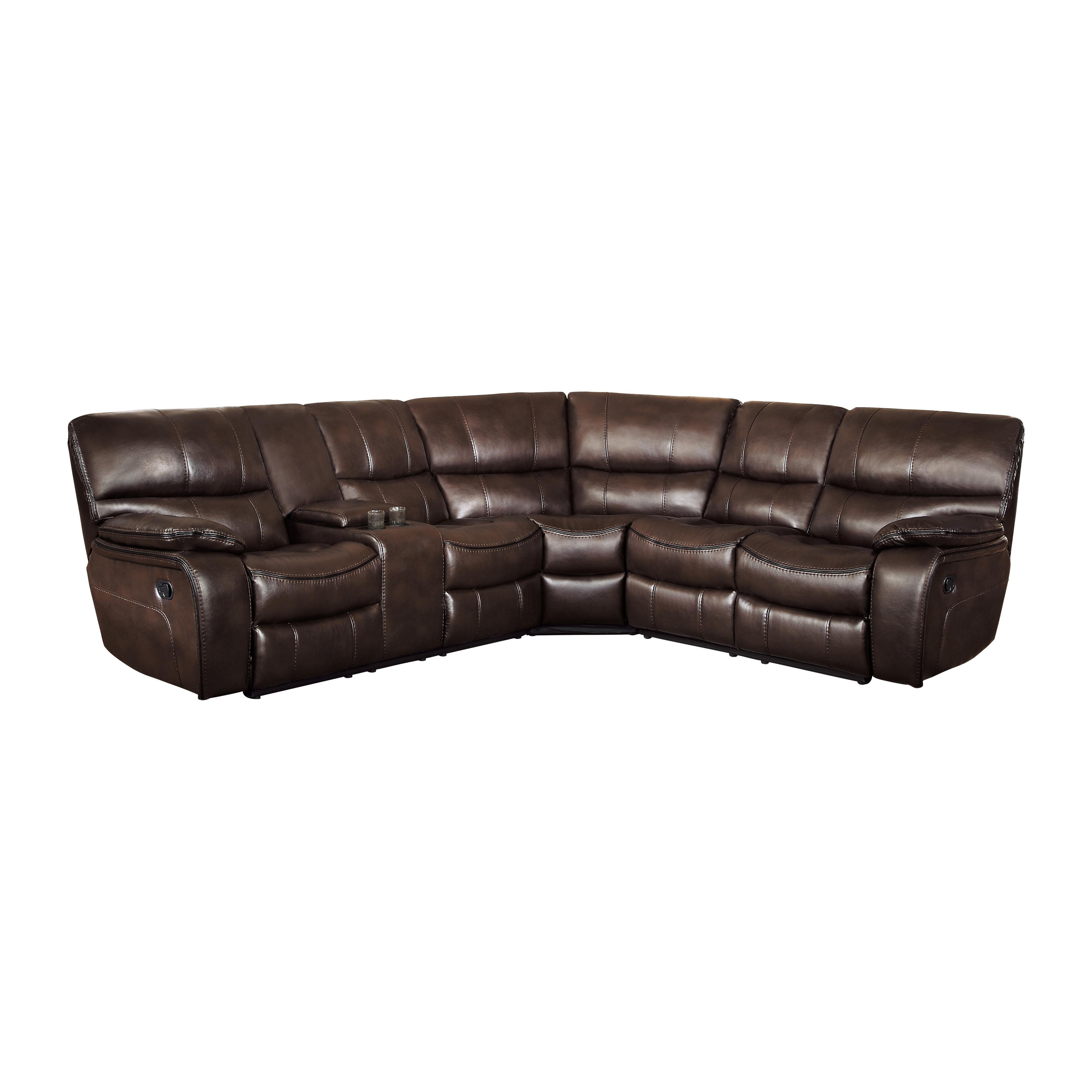 

    
Modern Dark Brown Faux Leather 3-Piece Reclining Sectional Homelegance 8480BRW*3SC Pecos
