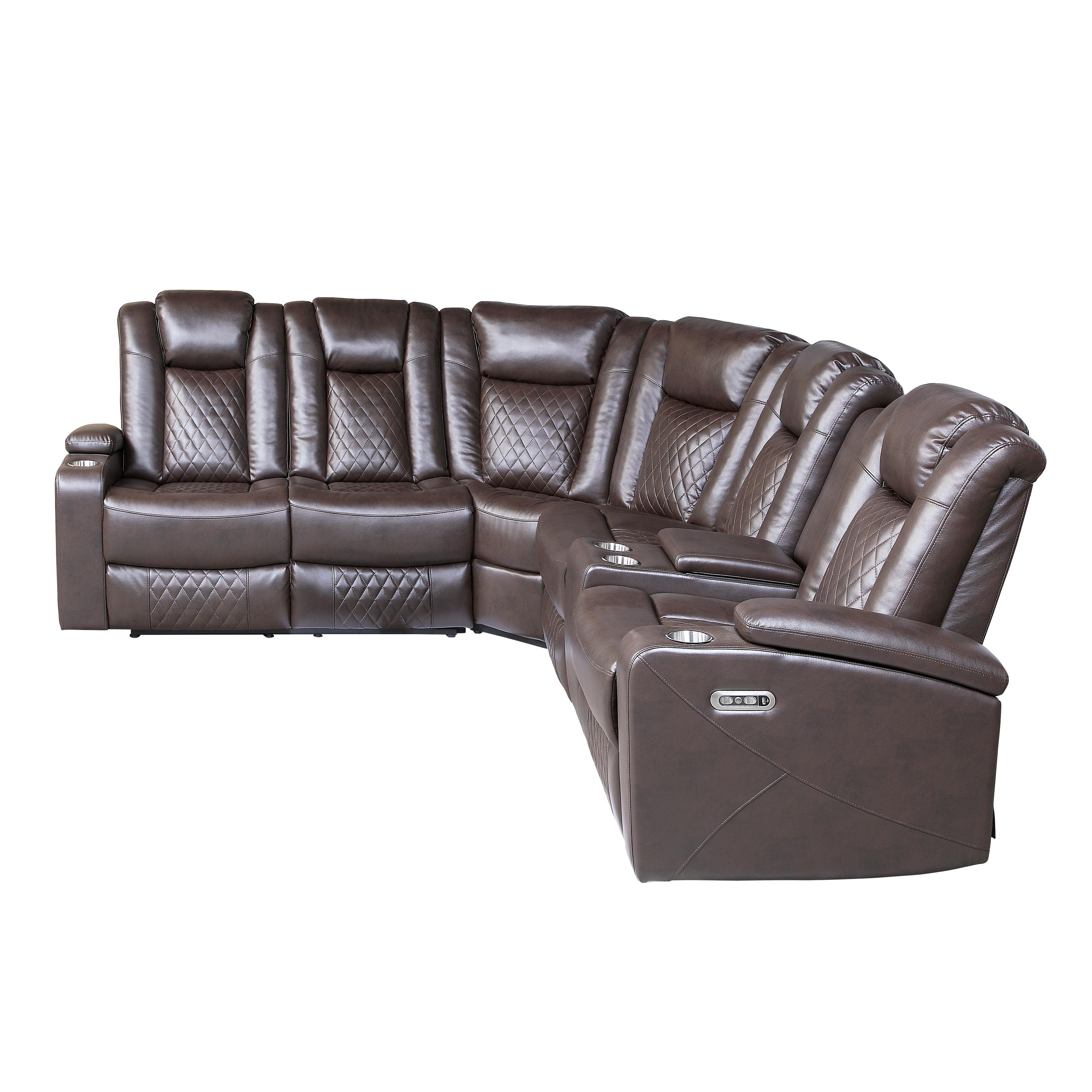 

                    
Homelegance 9366DB*SC Caelan Reclining Sectional Dark Brown Faux Leather Purchase 
