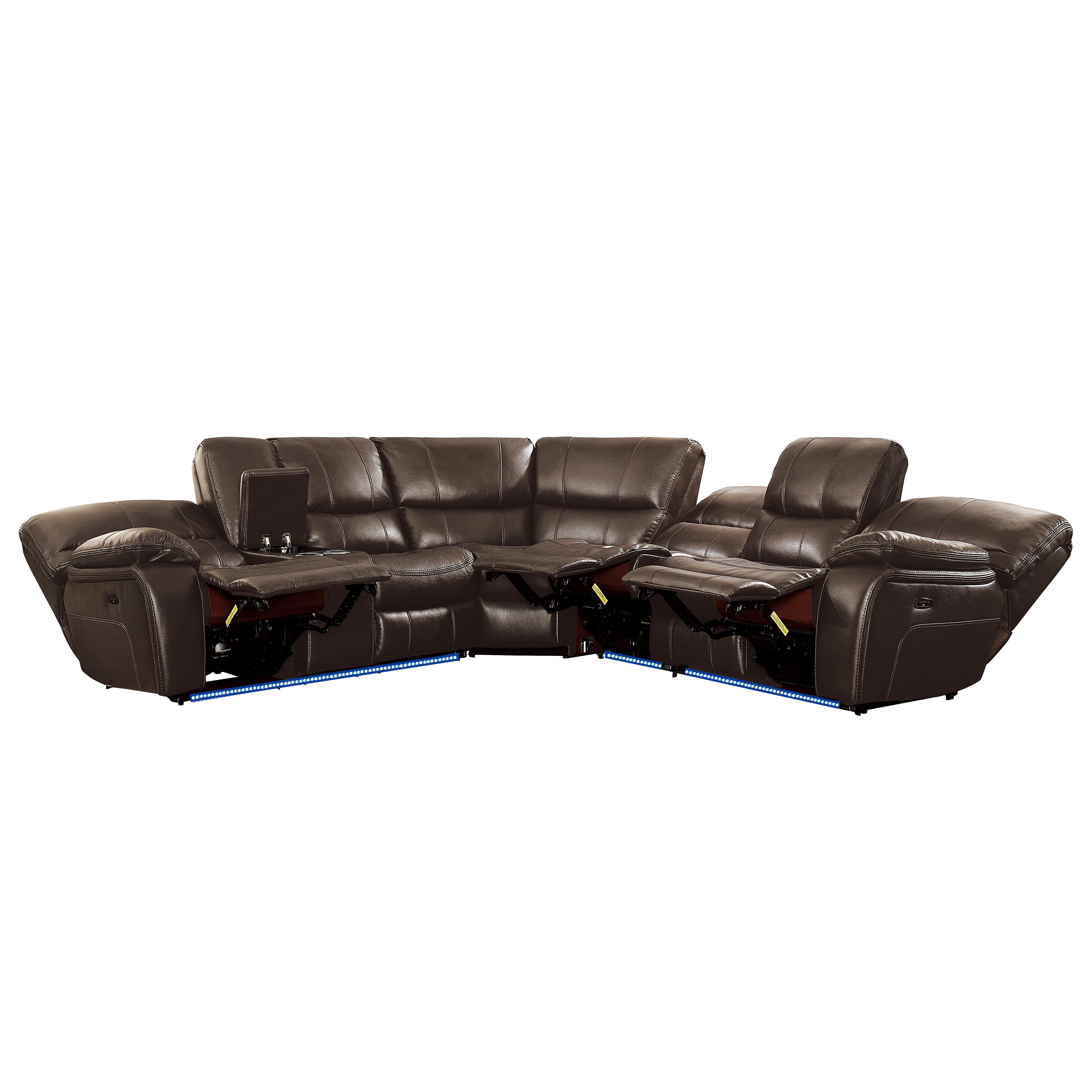 

    
Modern Dark Brown Faux Leather 4-Piece Power Reclining Sectional Homelegance 8480BRW*4SCPD Pecos
