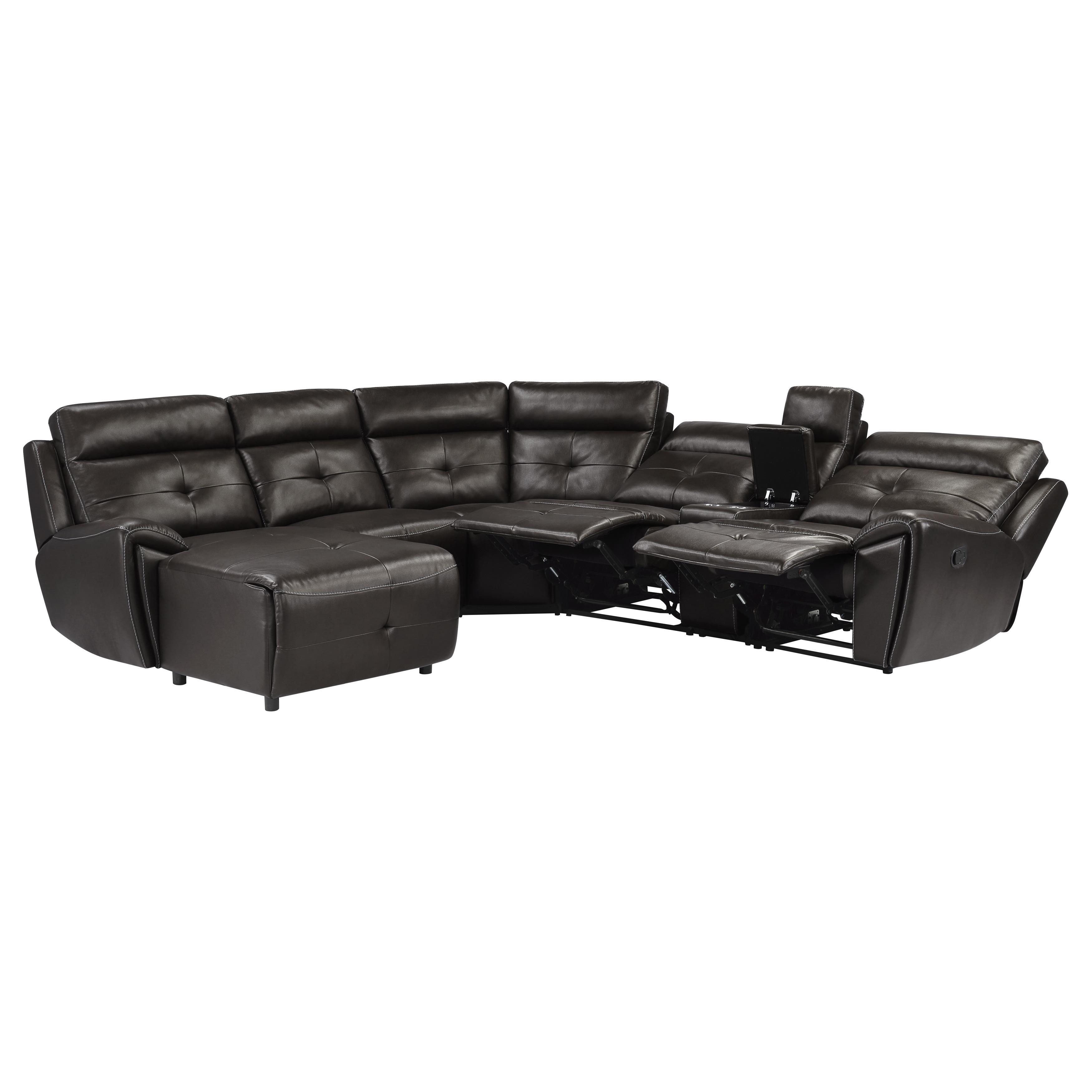 

    
Modern Dark Brown Faux Leather 6-Piece LSF Reclining Sectional Homelegance 9469DBR*6LCRR Avenue
