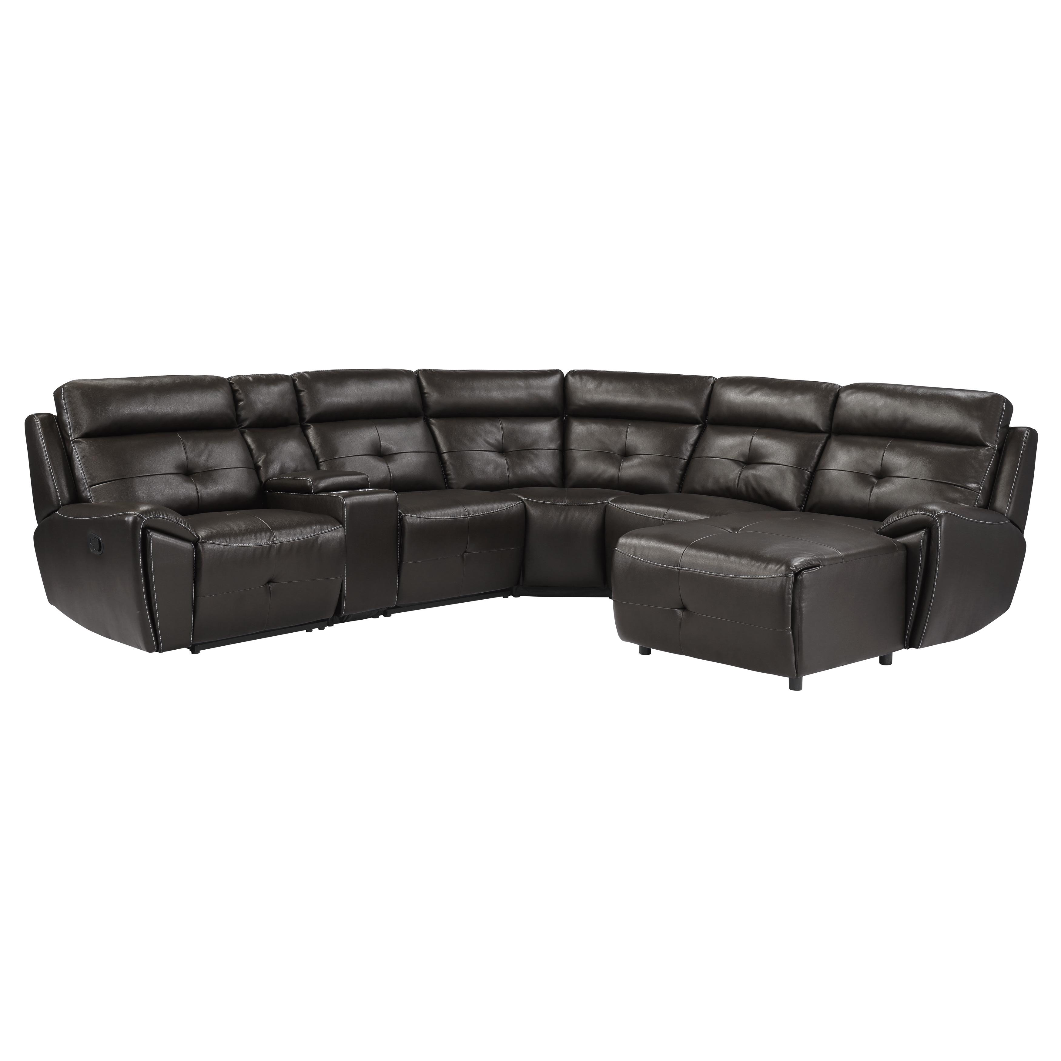 

    
Modern Dark Brown Faux Leather 6-Piece RSF Reclining Sectional Homelegance 9469DBR*6LRRC Avenue
