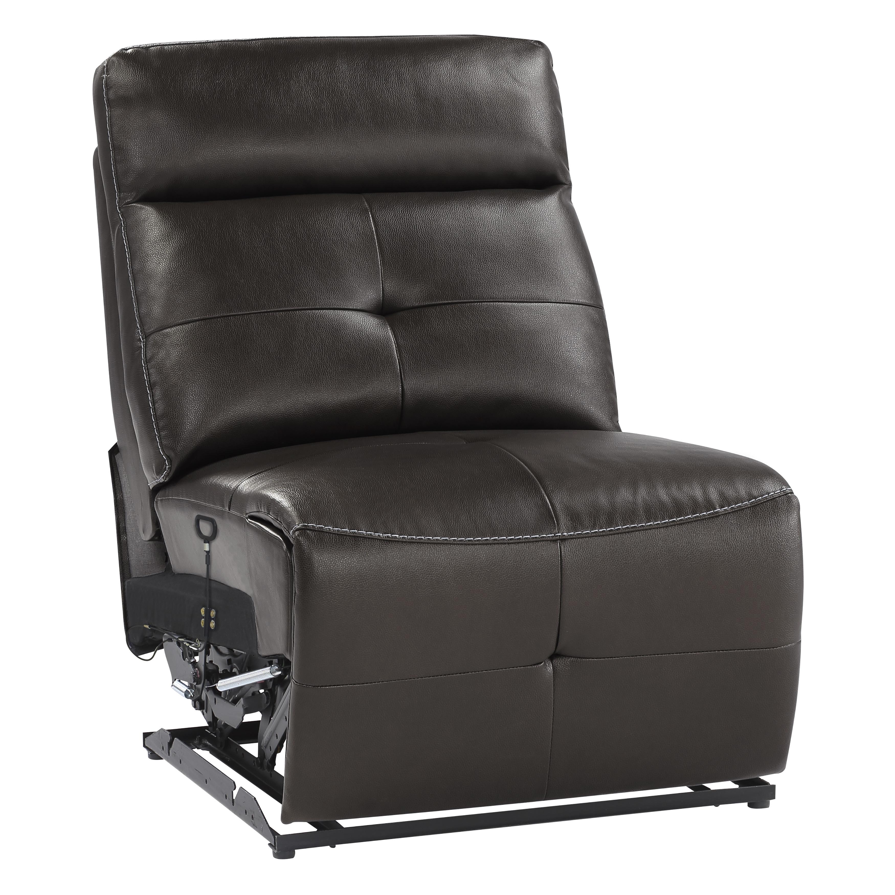 

    
Modern Dark Brown Faux Leather Armless Reclining Chair Homelegance 9469DBR-AR Avenue
