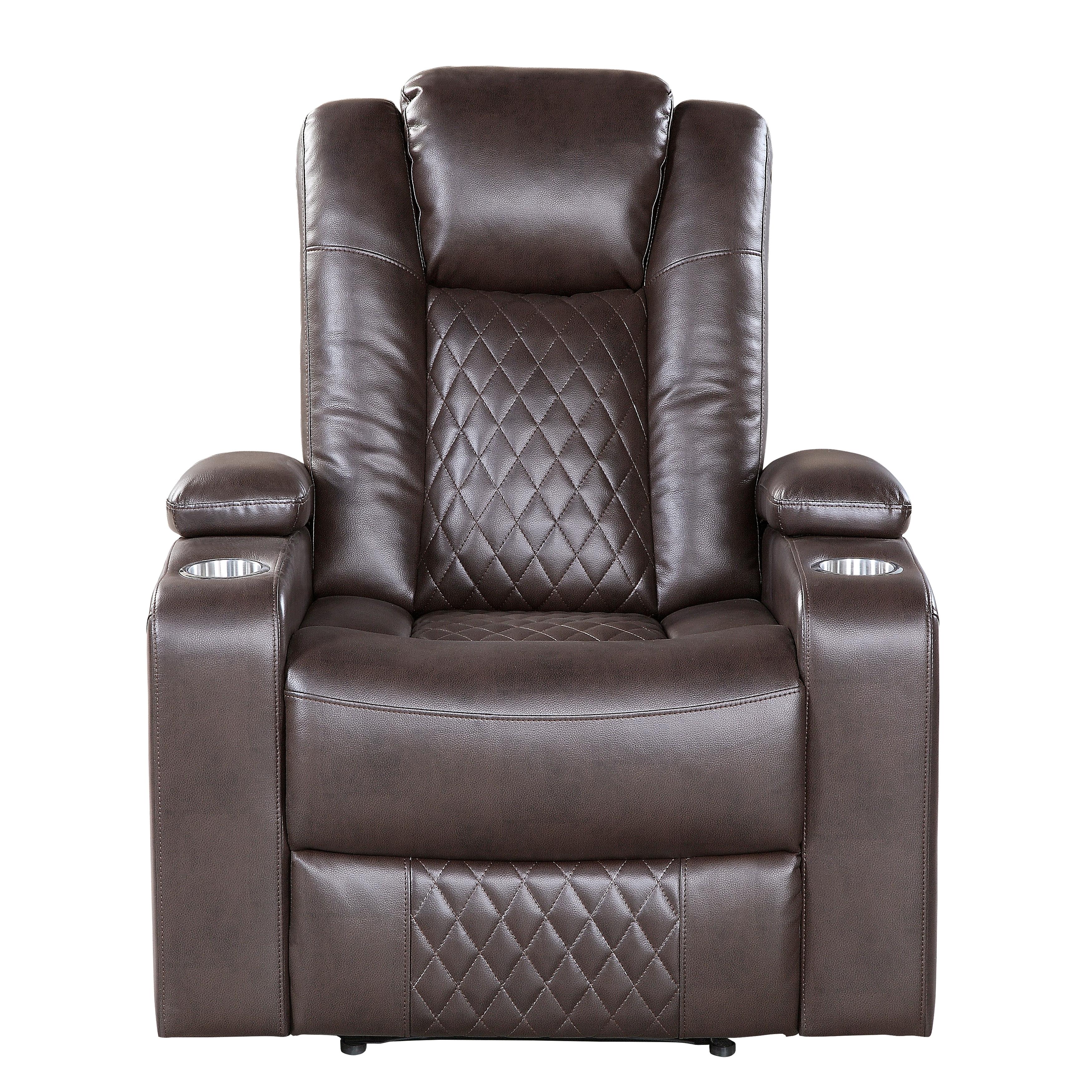 

    
Modern Dark Brown Faux Leather Power Reclining Chair Homelegance 9366DB-1PWH Caelan
