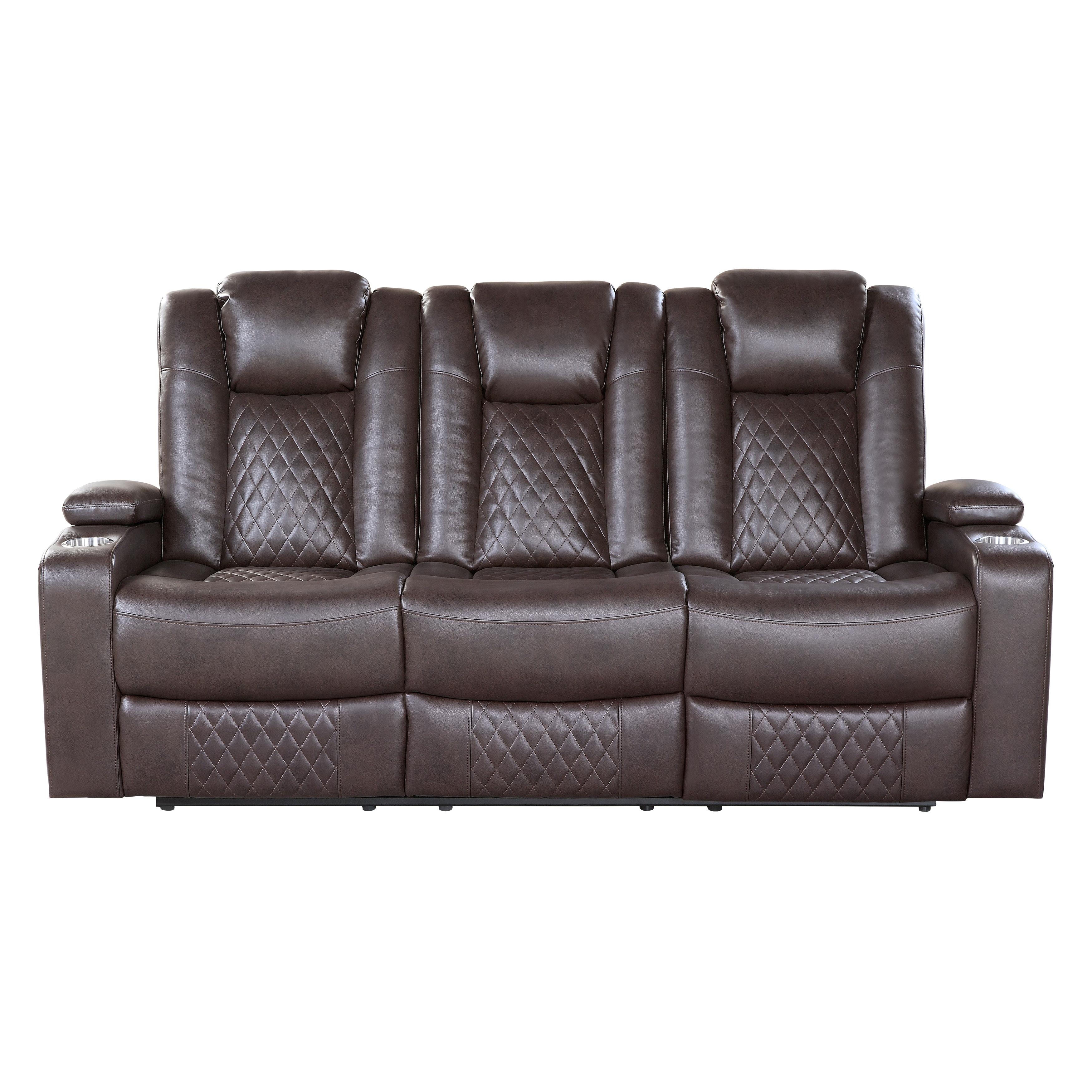 

    
Modern Dark Brown Faux Leather Power Reclining Sofa Homelegance 9366DB-3PWHC Caelan
