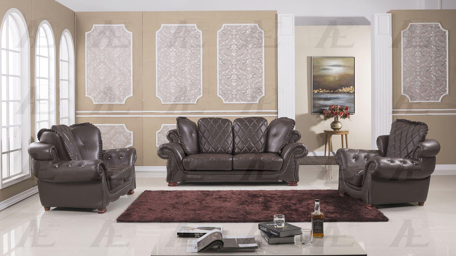 Modern Sofa Set AE-D803-DB AE-D803-DB - Set-3 in Dark Brown Bonded Leather