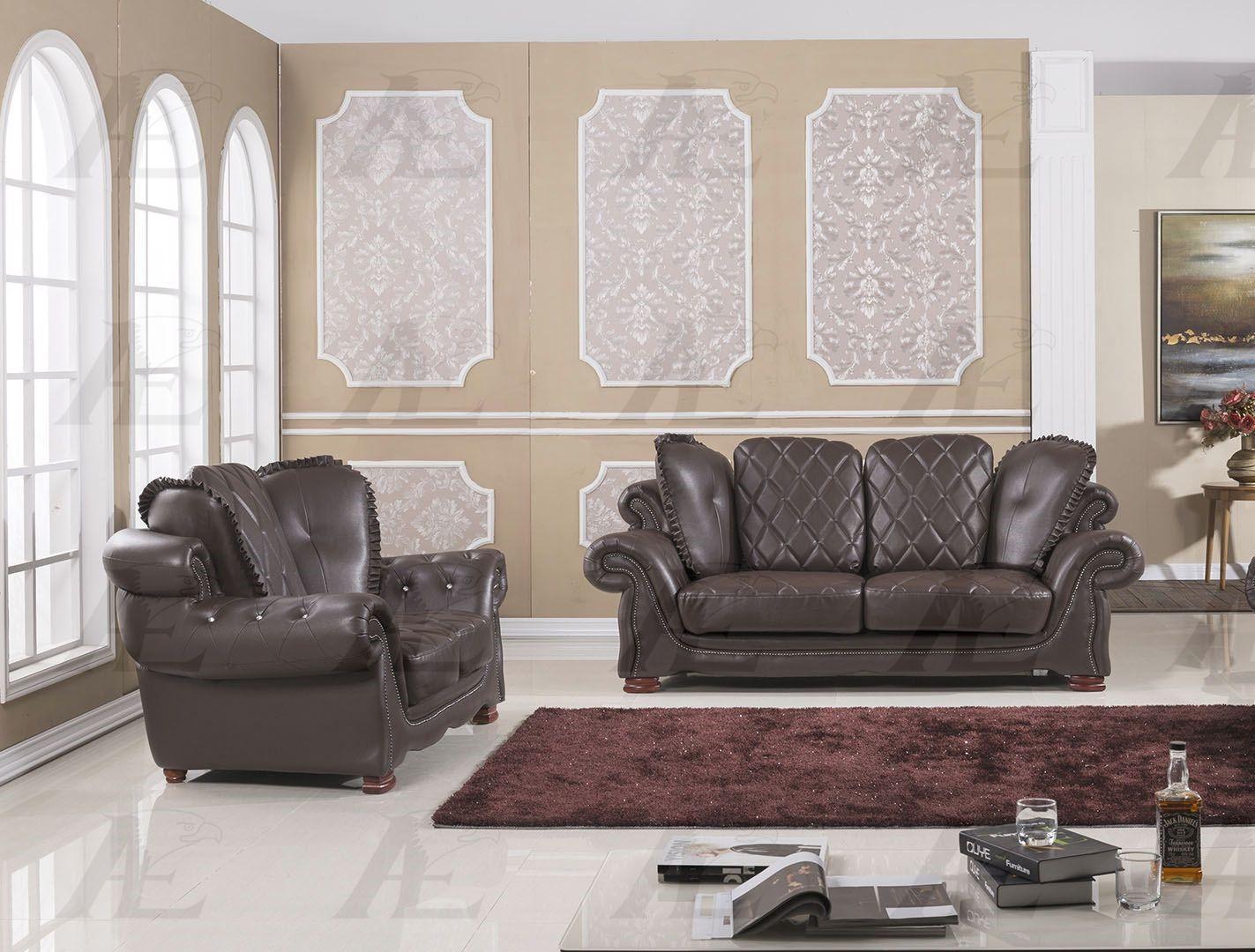 Modern Sofa and Loveseat Set AE-D803-DB AE-D803-DB - Set-2 in Dark Brown Bonded Leather