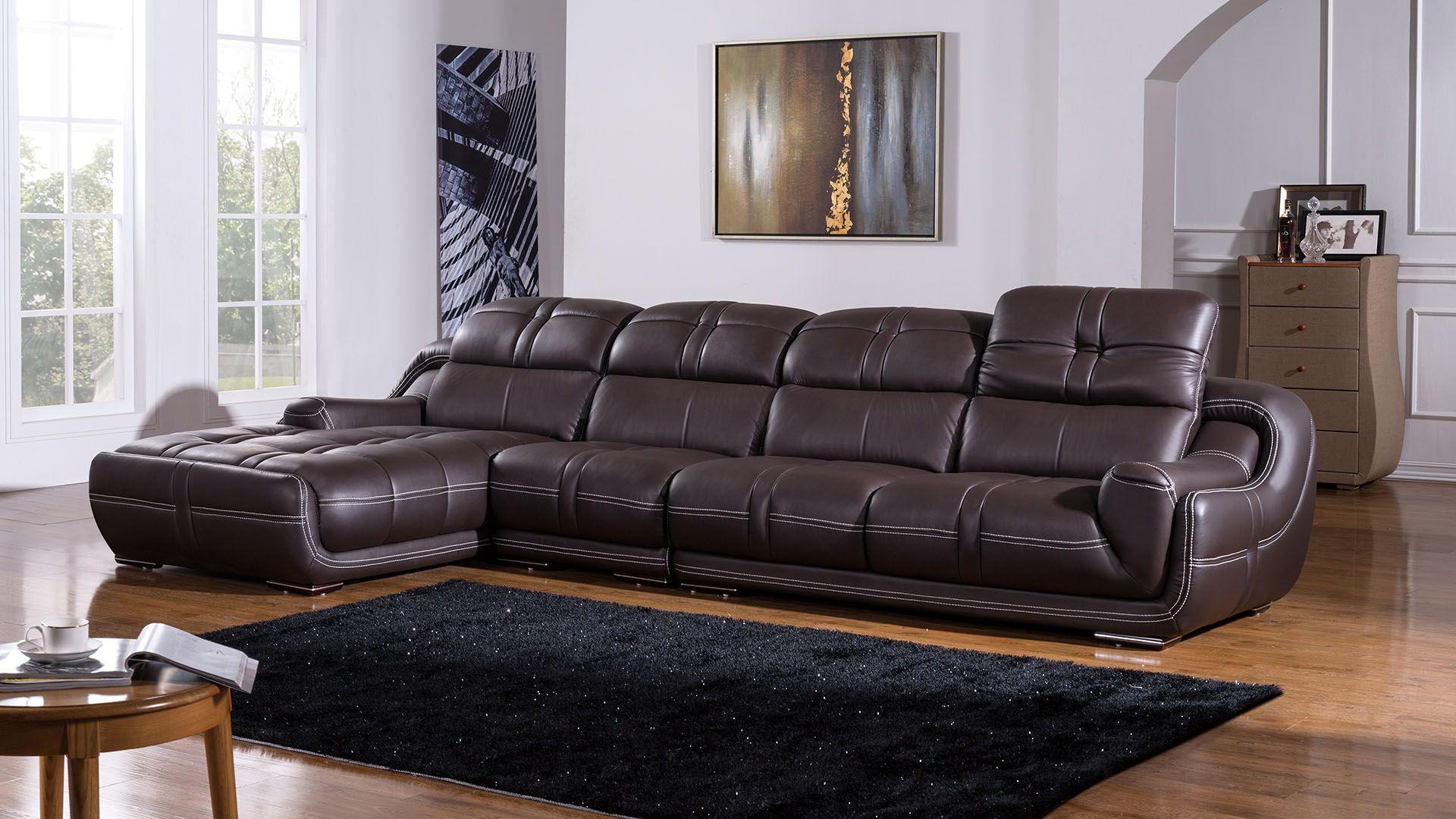 

    
Dark Brown Genuine Leather Sectional Sofa Right EK-L201-DB American Eagle Modern
