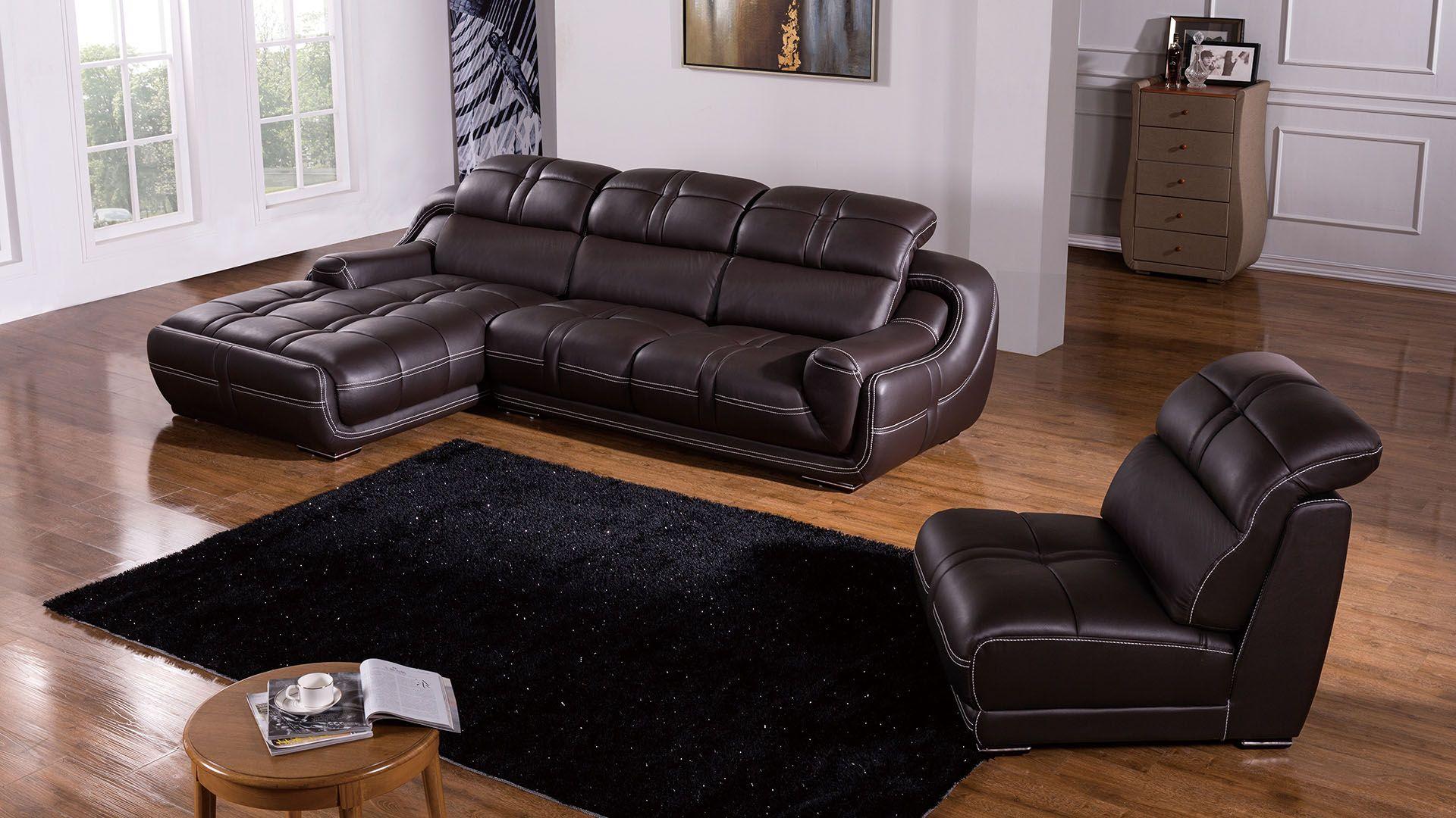 

    
Dark Brown Genuine Leather Sectional Sofa Right EK-L201-DB American Eagle Modern
