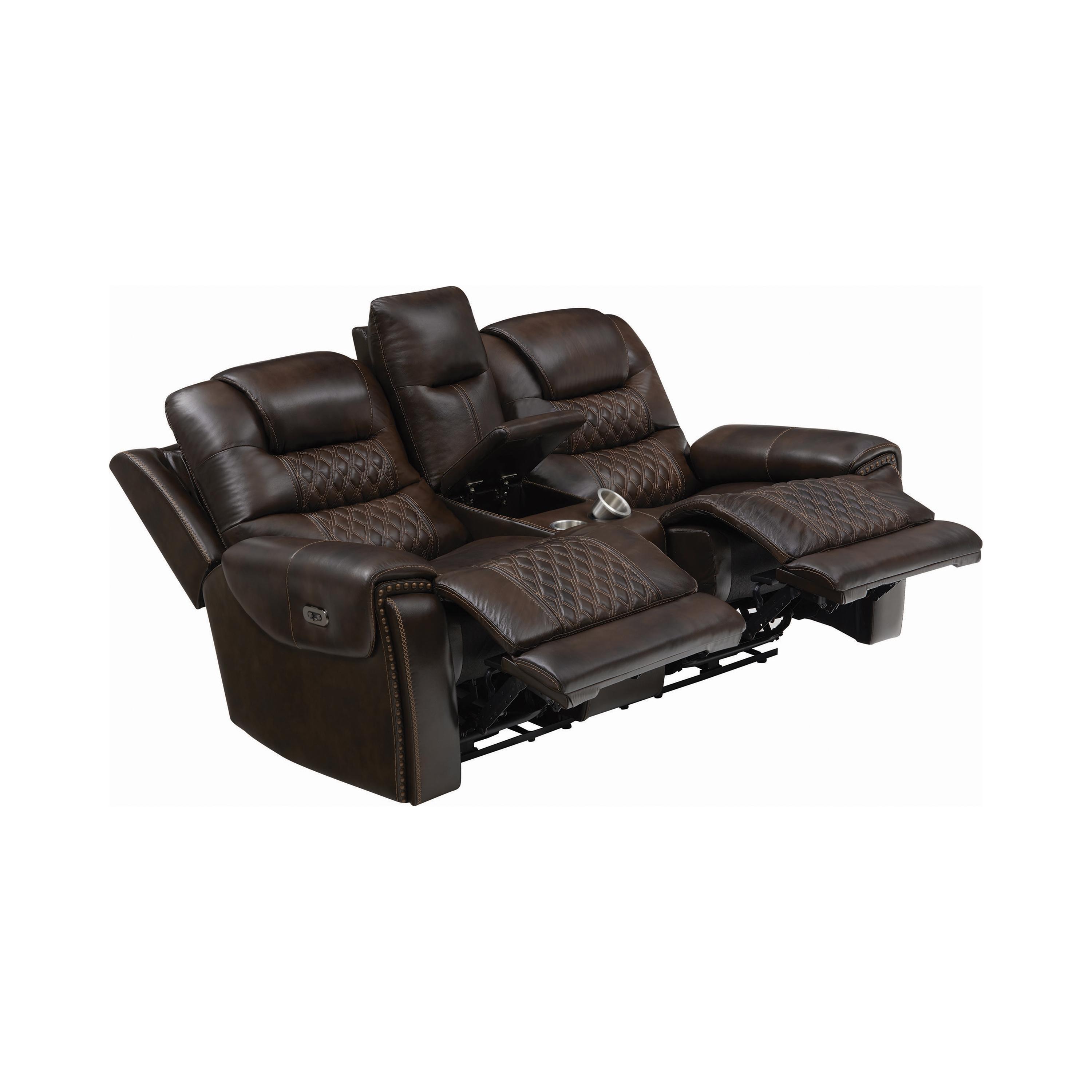 

                    
Buy Modern Dark Brown Leather Power Living Room Set 2pcs Coaster 650401PP-S2 North
