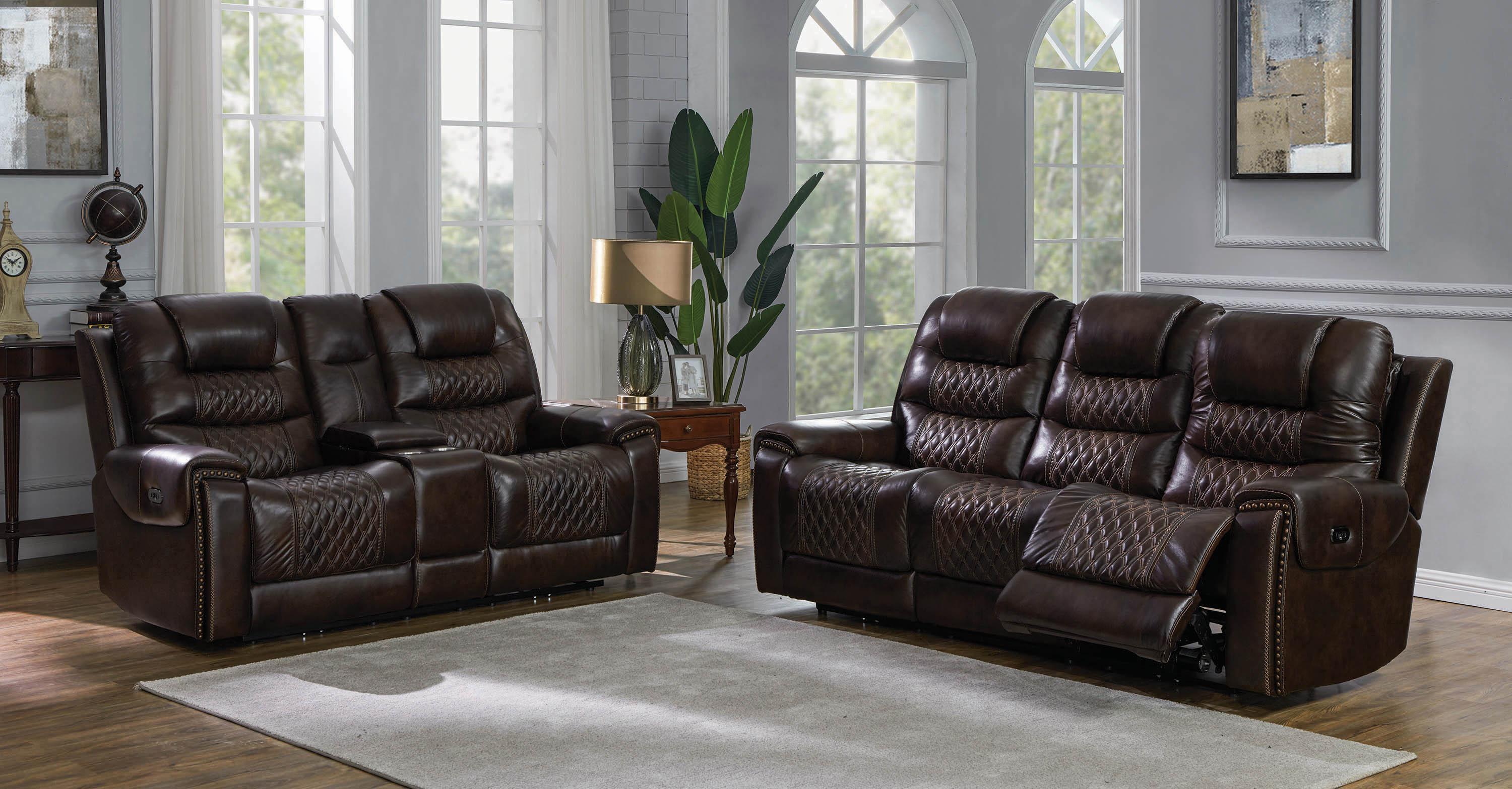 Modern Power Living Room Set 650401PP-S2 North 650401PP-S2 in Dark Brown Leather