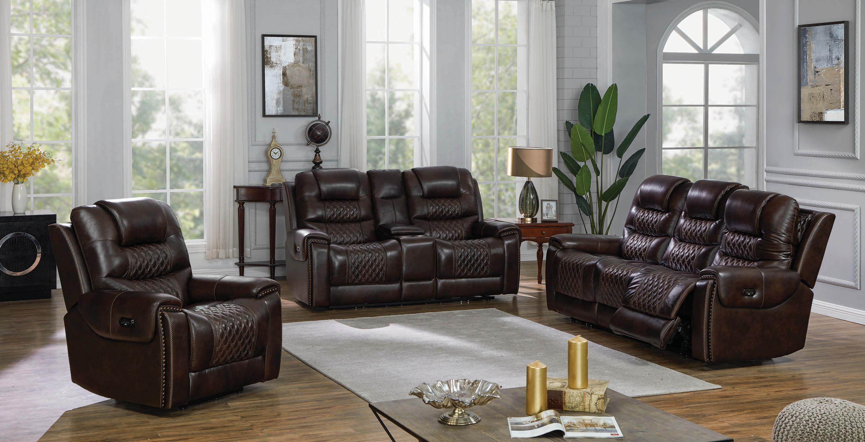 

    
Modern Dark Brown Leather Power Living Room Set 3pcs Coaster 650401PP-S3 North
