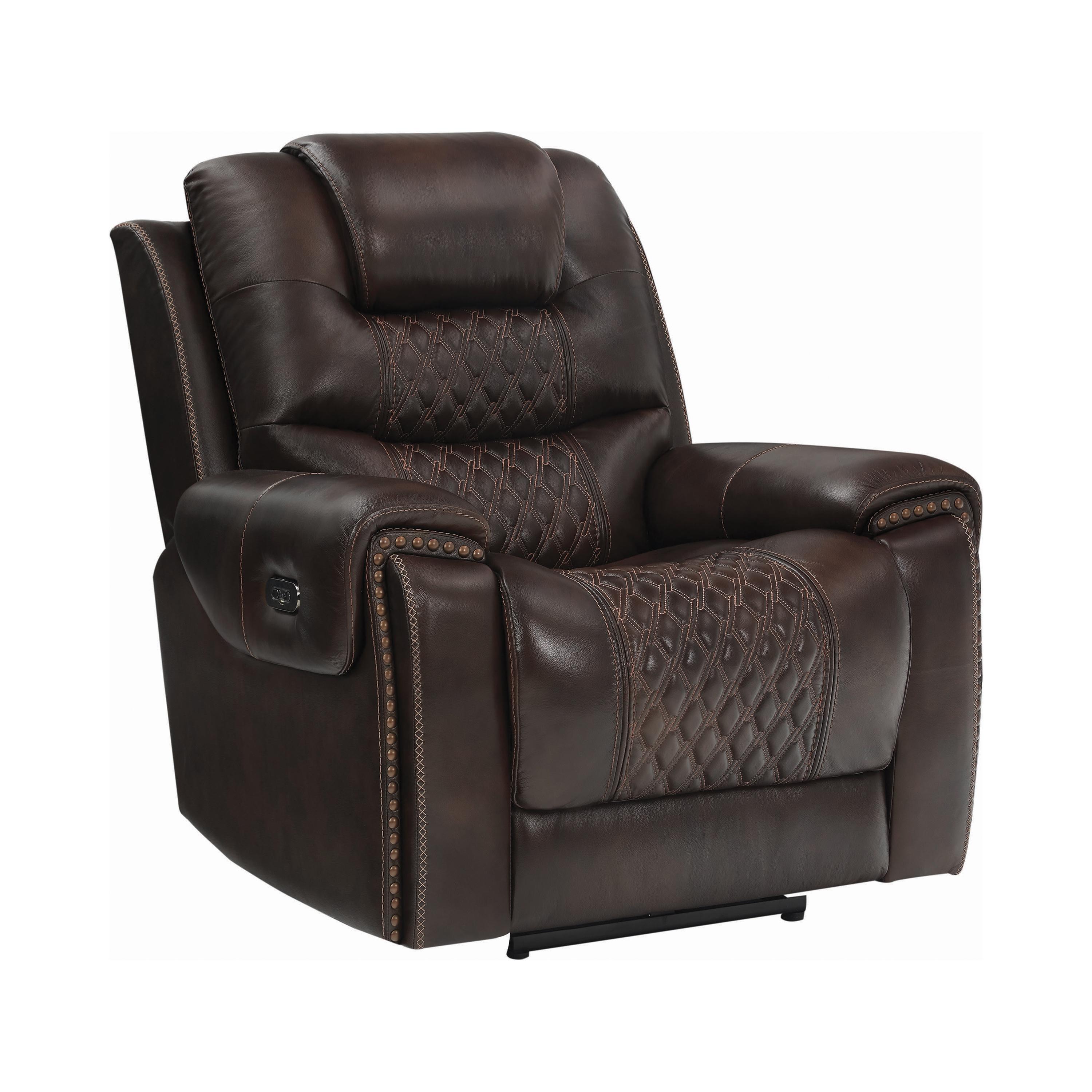 

    
Modern Dark Brown Leather Power Living Room Set 3pcs Coaster 650401PP-S3 North

