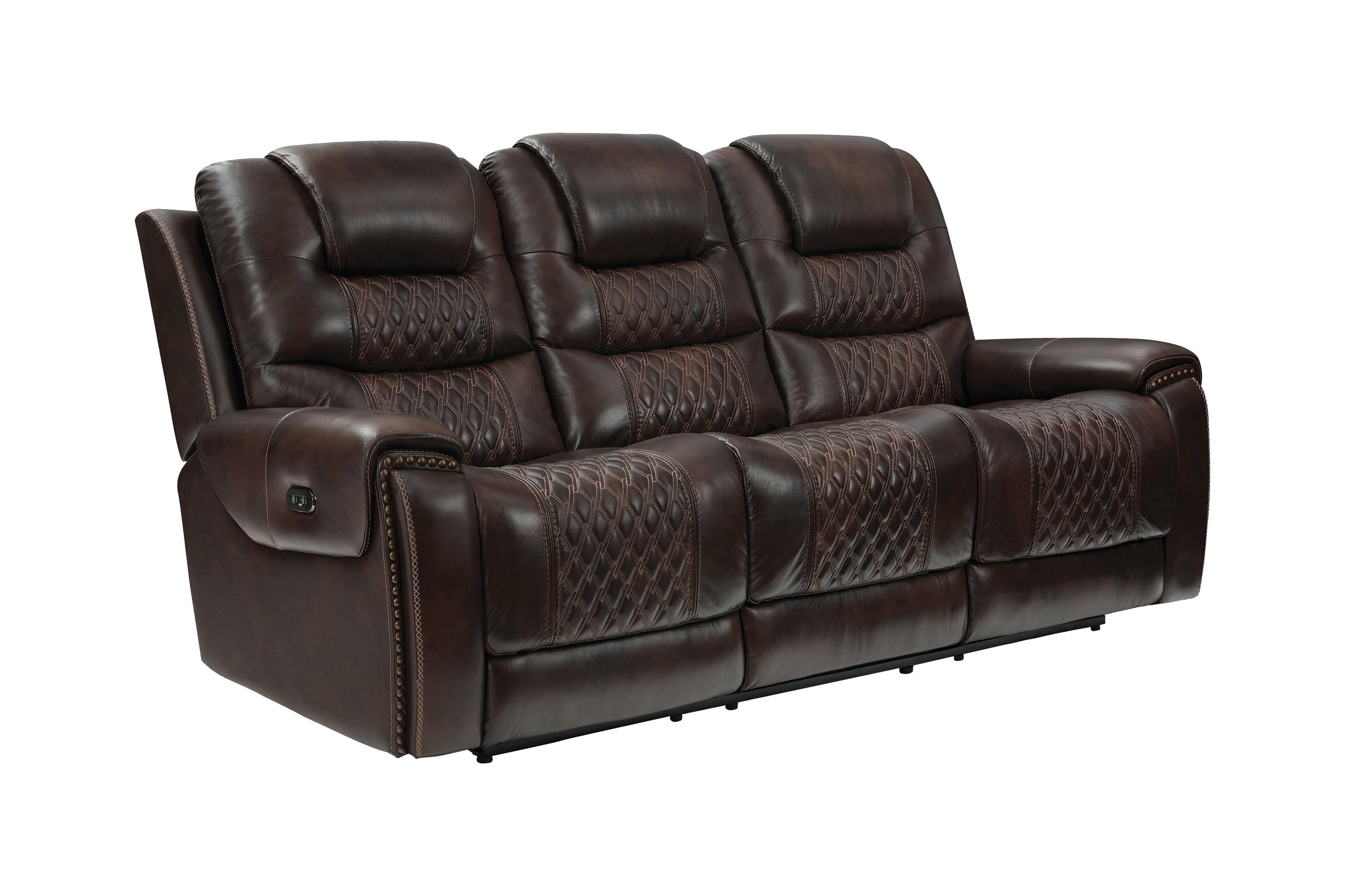 

    
Modern Dark Brown Leather Power Reclining Sofa Coaster 650401PP North
