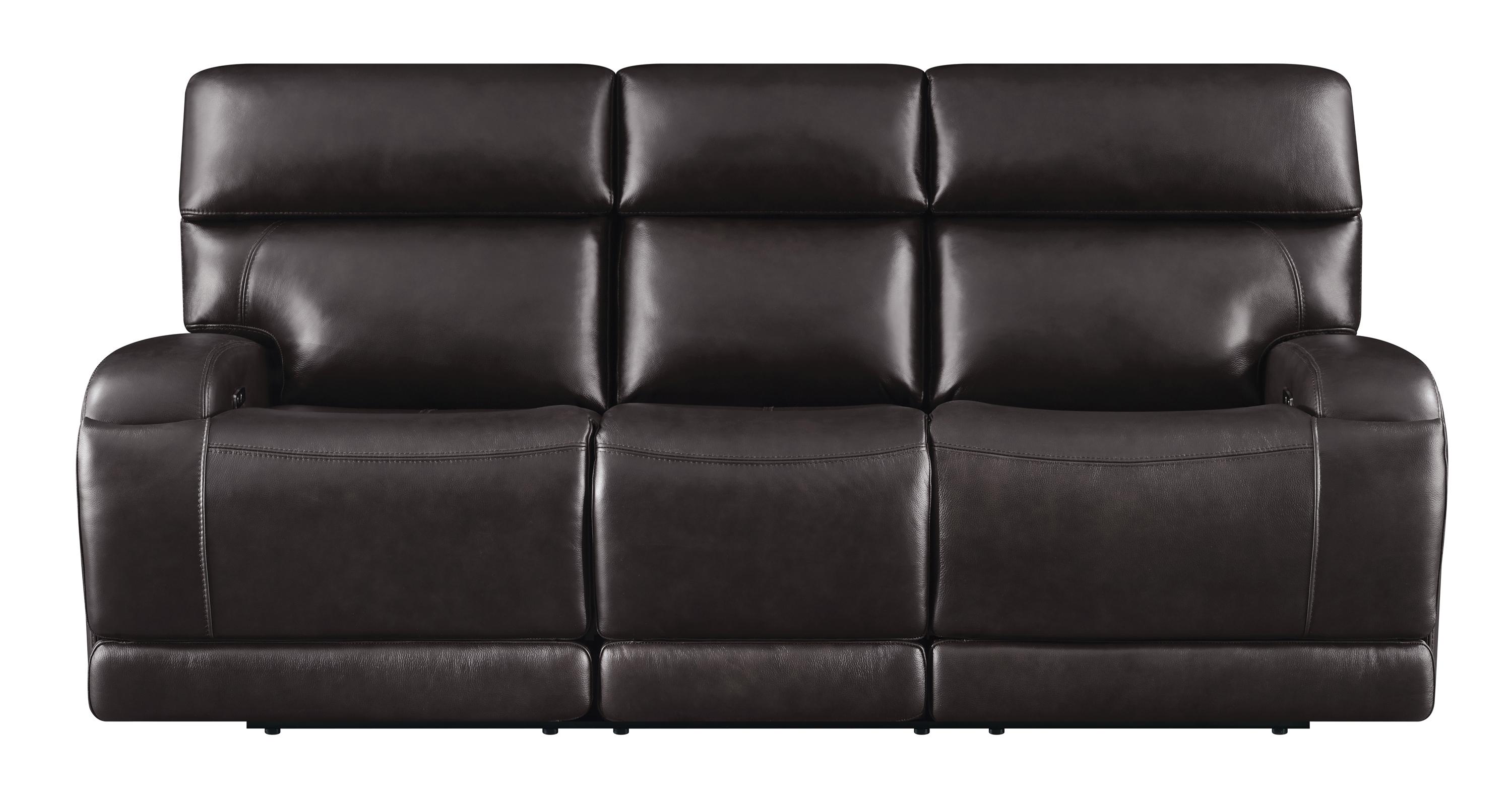 

    
Modern Dark Brown Top Grain Leather Power Living Room Set 2pcs Coaster 610481P-S2 Longport
