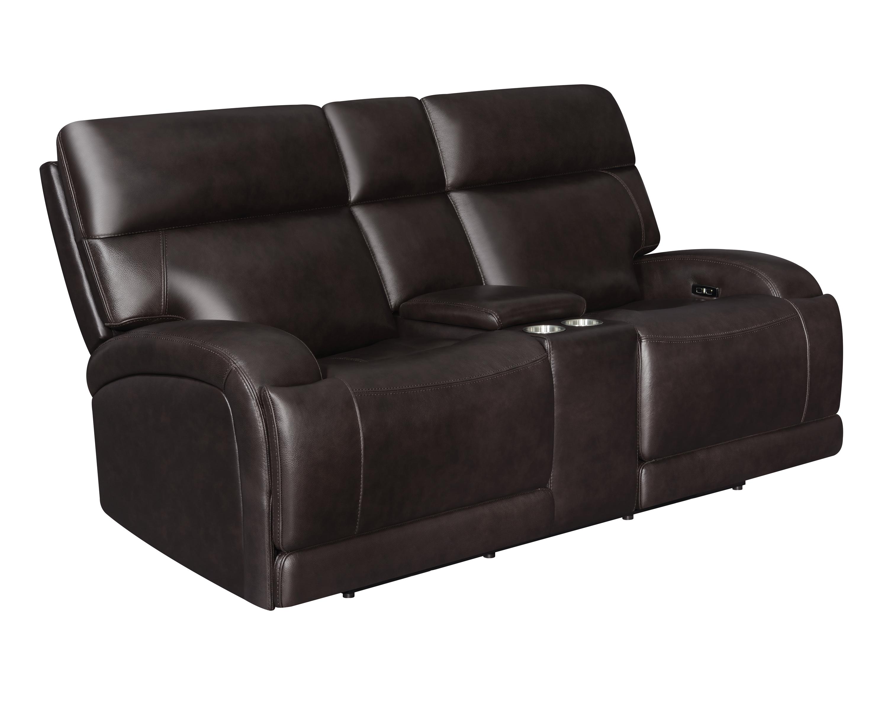 

    
610481P-S2 Modern Dark Brown Top Grain Leather Power Living Room Set 2pcs Coaster 610481P-S2 Longport
