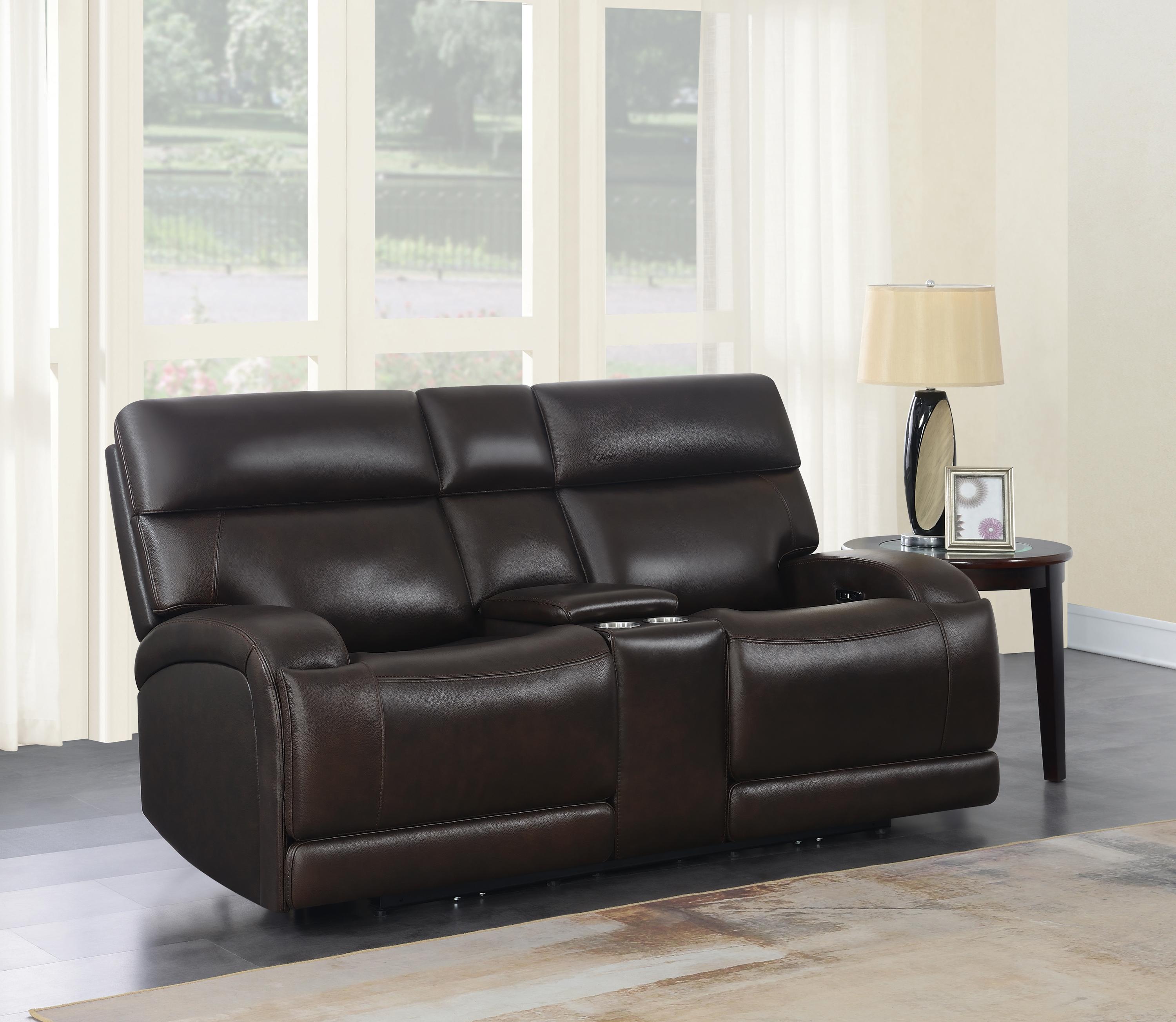 

    
610481P-S2 Modern Dark Brown Top Grain Leather Power Living Room Set 2pcs Coaster 610481P-S2 Longport
